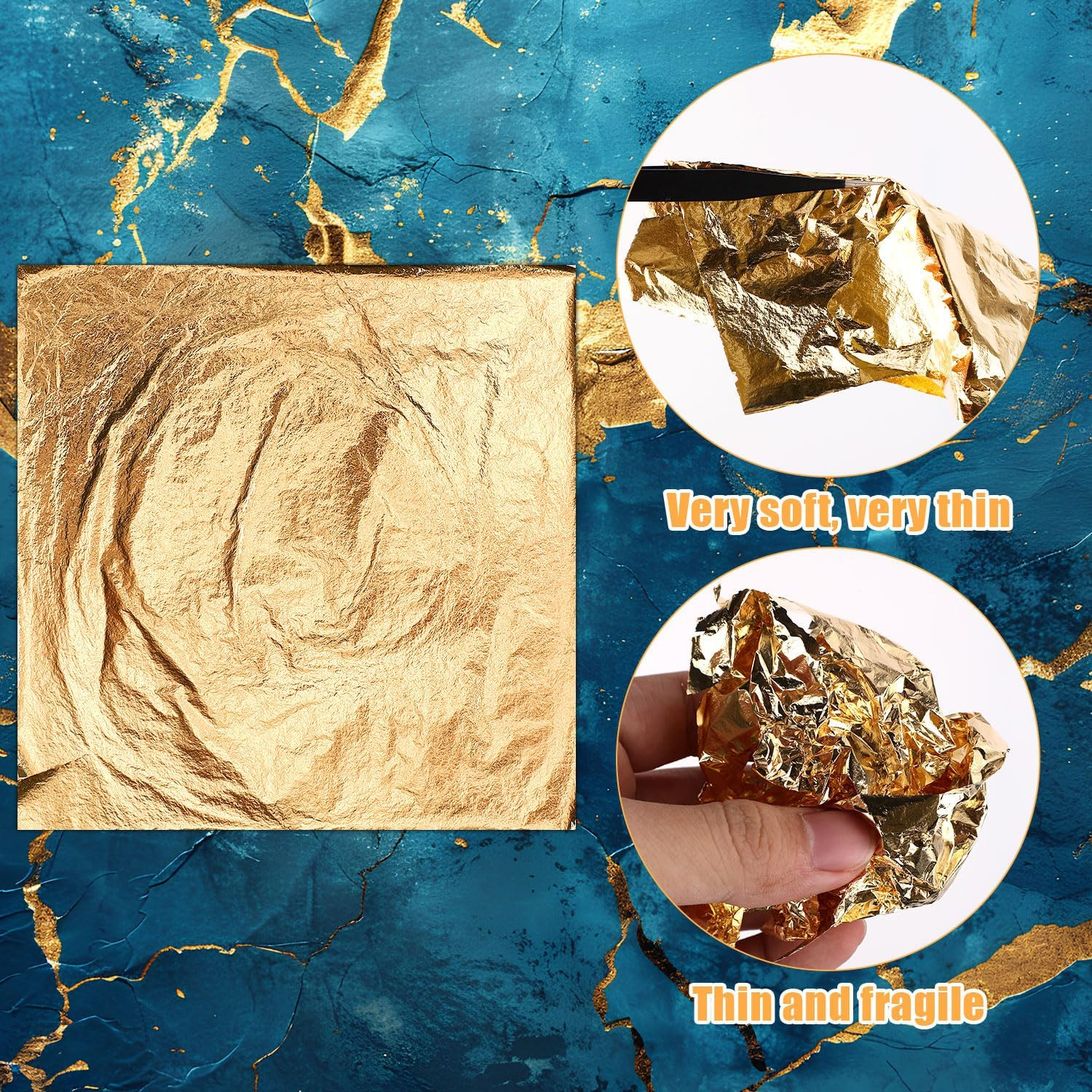 100Pcs Gold Leaf Sheets for Art & Gilding Crafting, 5.5"X5.5" Imitation Gold Foil Sheets with Tweezers & Brush for DIY Projects Painting Nails Furniture Picture Frames Decor (Gold & Rose Gold) - Gold  Rose Gold image number 5