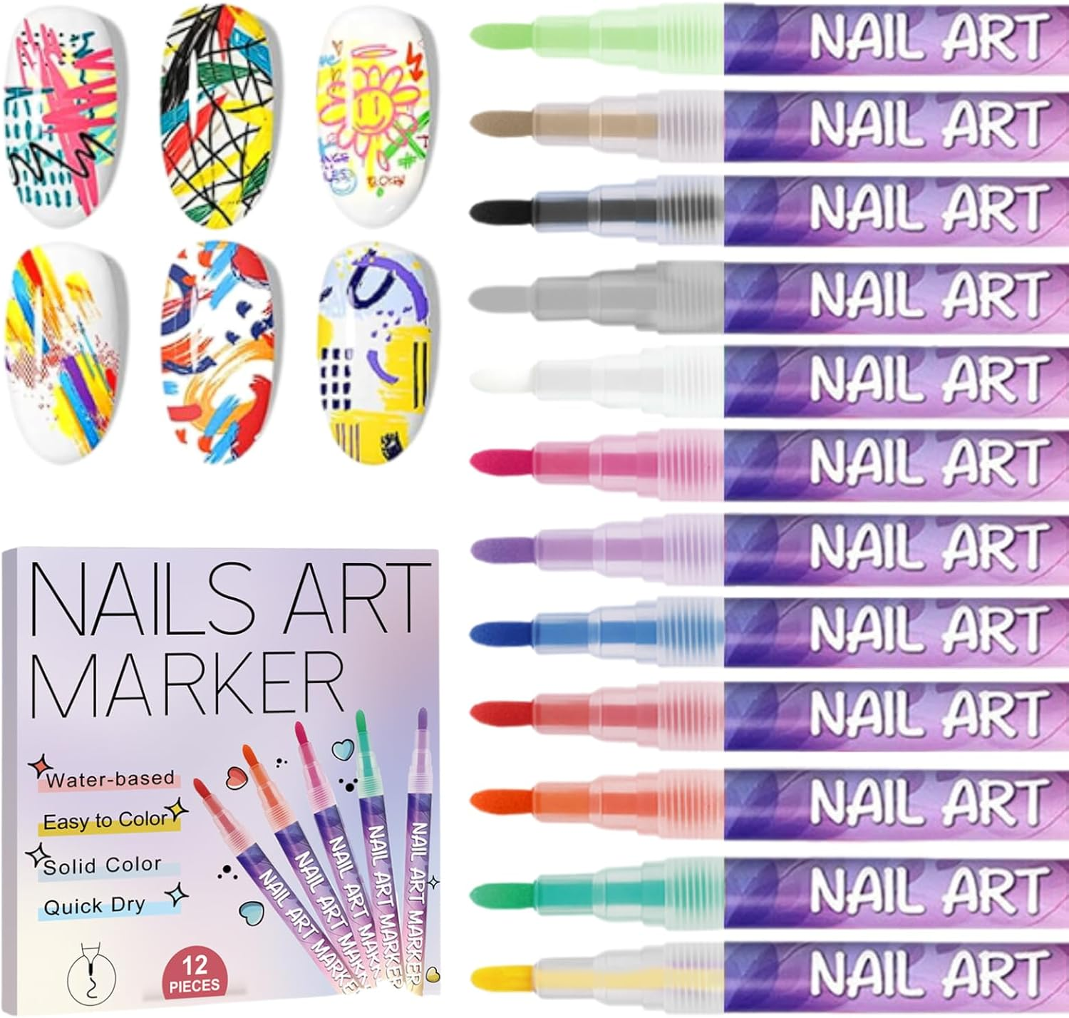 12 Colors Nail Art Pens Set, 3D Acrylic Nail Polish Pens with 0.5Mm Fine Tip, Quick-Dry Waterproof Nail Marker for Drawing, Painting & Dotting, Nail Design Kit for Home Salon DIY Manicure Decoration image number 5