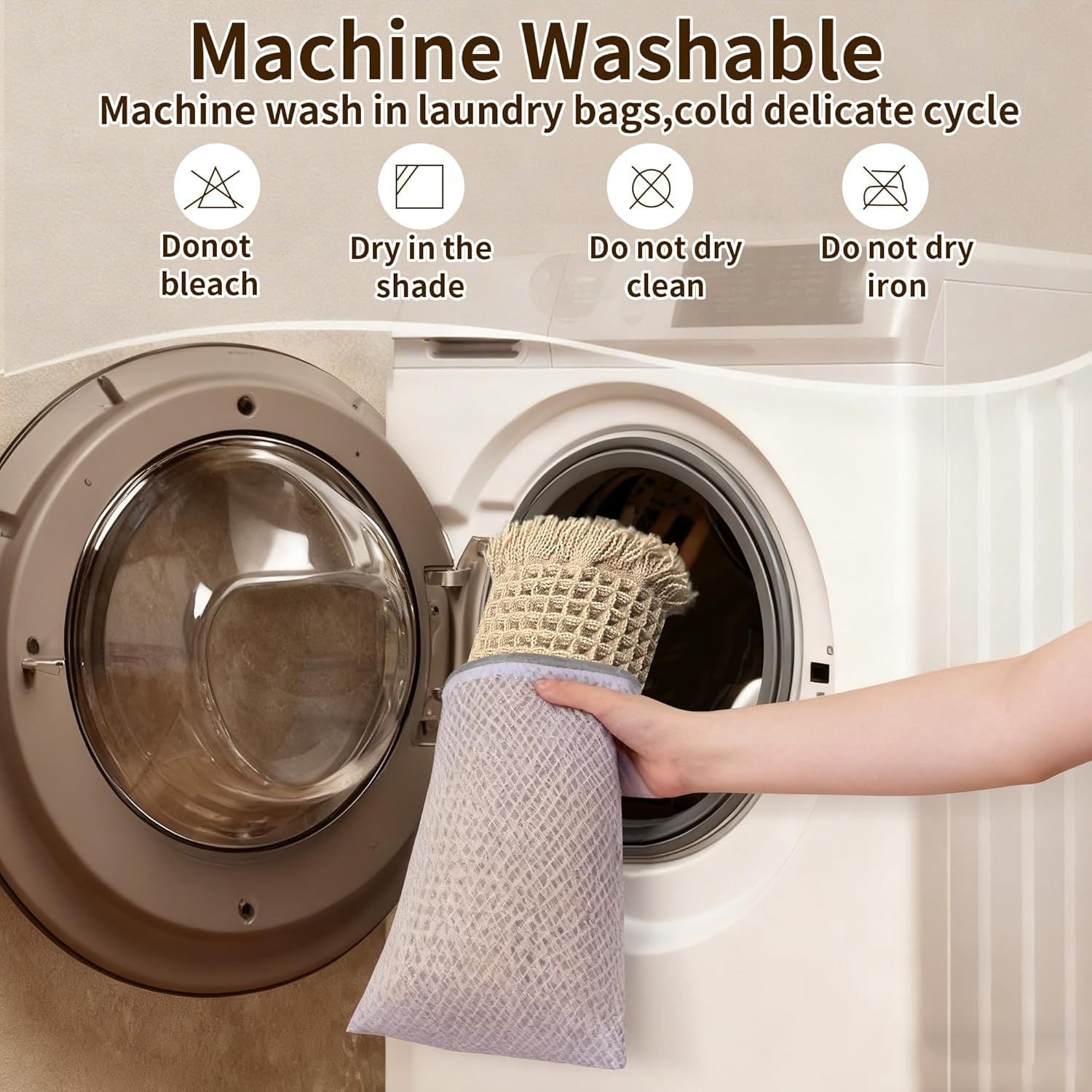 Cosinst Waffle Bath Mat 46X77Cm Super Absorbent Non Slip Comfortable Carpet for Tub, Shower Room, Machine Wash Quick Dry Bath Rugs with Tassels, Rubber Backed Bathroom Mats, Ultra Soft, Brown image number 6