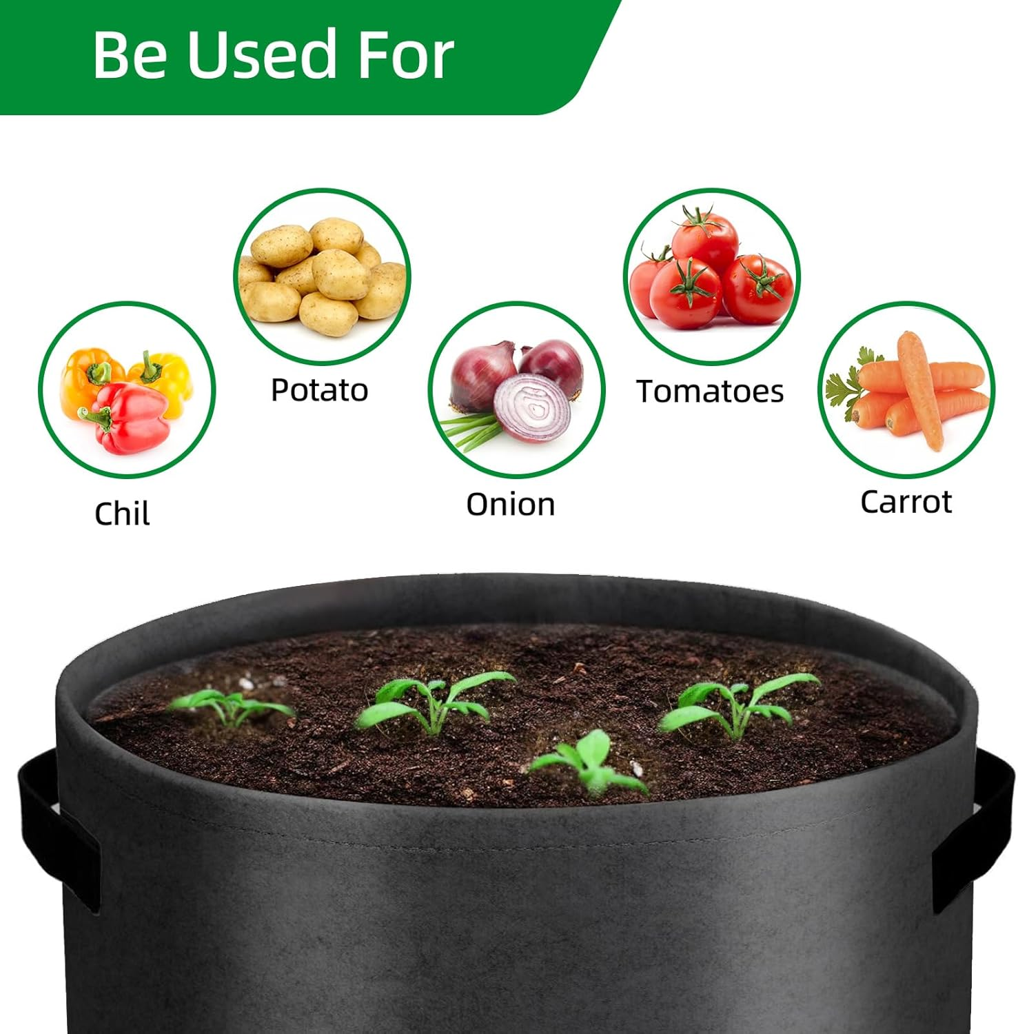 6 Pack Potato Grow Bags, 10 Gallon Planting Bags Large Fabric Pots with Flap Window Vegetable Planter Garden Pot Tall Potato Growing Containers with Handles for Vegetables, Fruits, Black + Grey image number 4