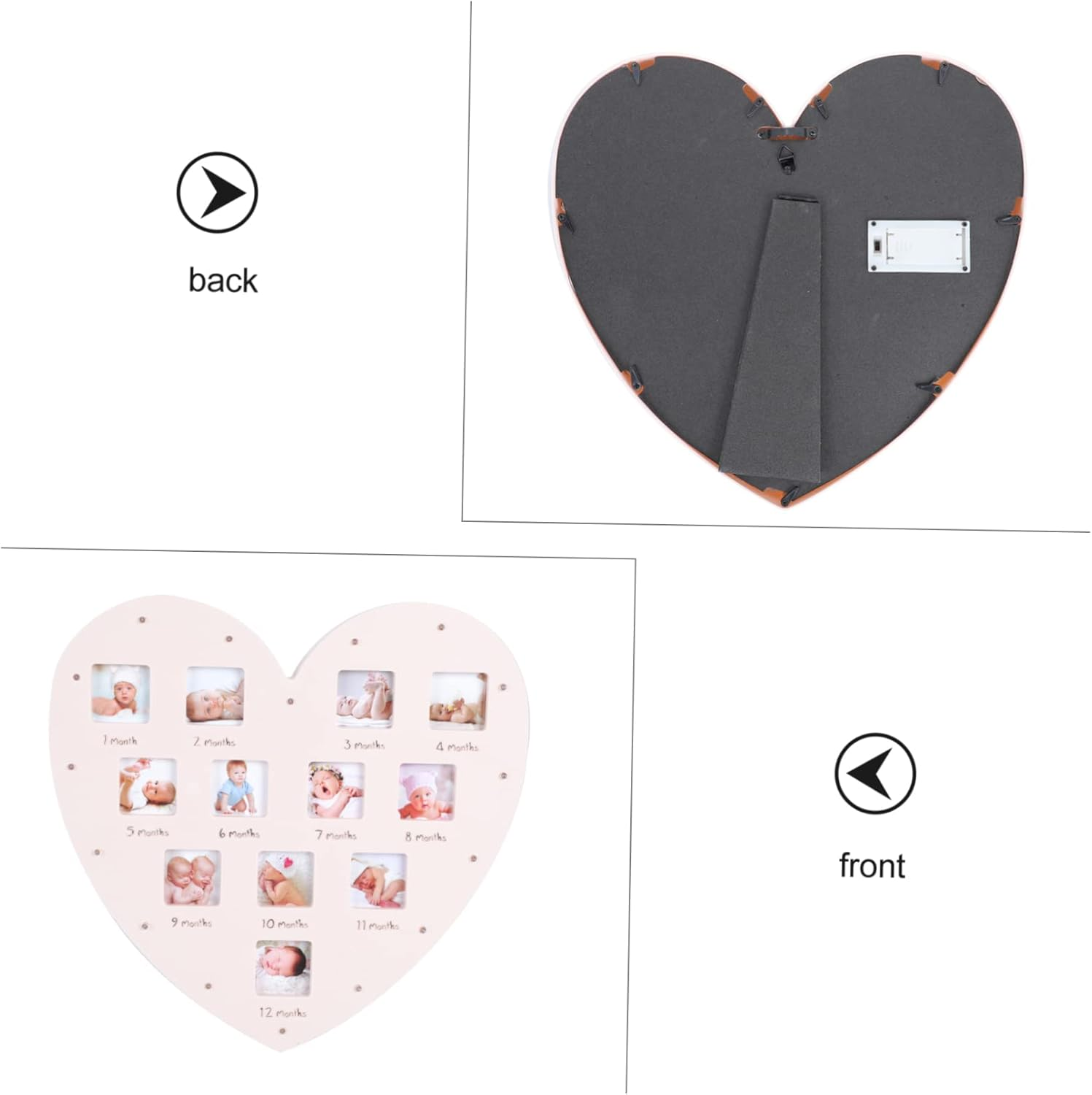 Heart Shaped Photo Frame with LED Light Month Growth Picture Frame for Wall Decor Parents to Cherish Milestones image number 2