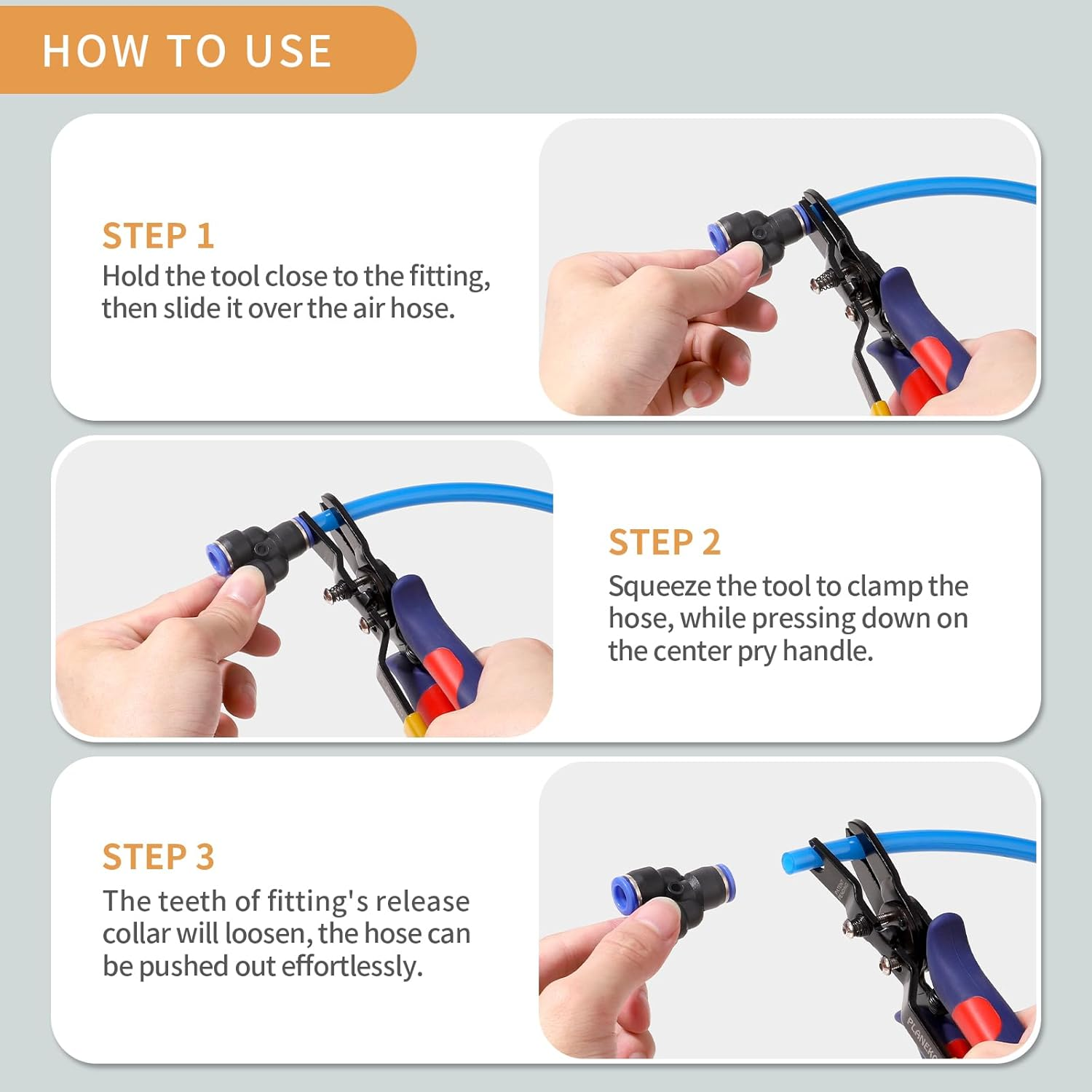 PLANEKO Air Line Pliers Push to Connect Fitting Disconnect Tool for 1/4" 5/16" Pneumatic Hose Quick Connect Fittings Removing Air Line Removal Tool Hose Release Pliers for 6Mm 8Mm Push Fit Connector image number 6