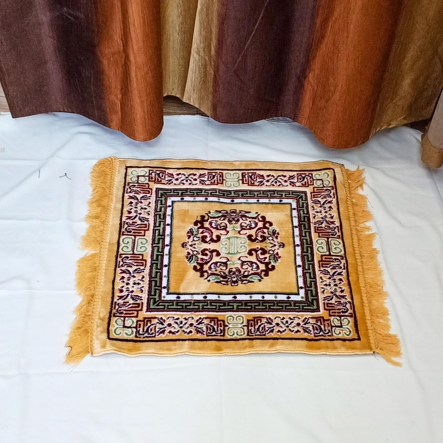 Velvet Pooja Aasan 24" &ndash; Multi-Purpose Prayer Rug for Puja, Meditation, Yoga | Ethnic Design Floor Mat for Home Decor, Sofa, Car Seat, Laptop Cover & More &ndash; 1 Pc Spiritual Mat Carpeth