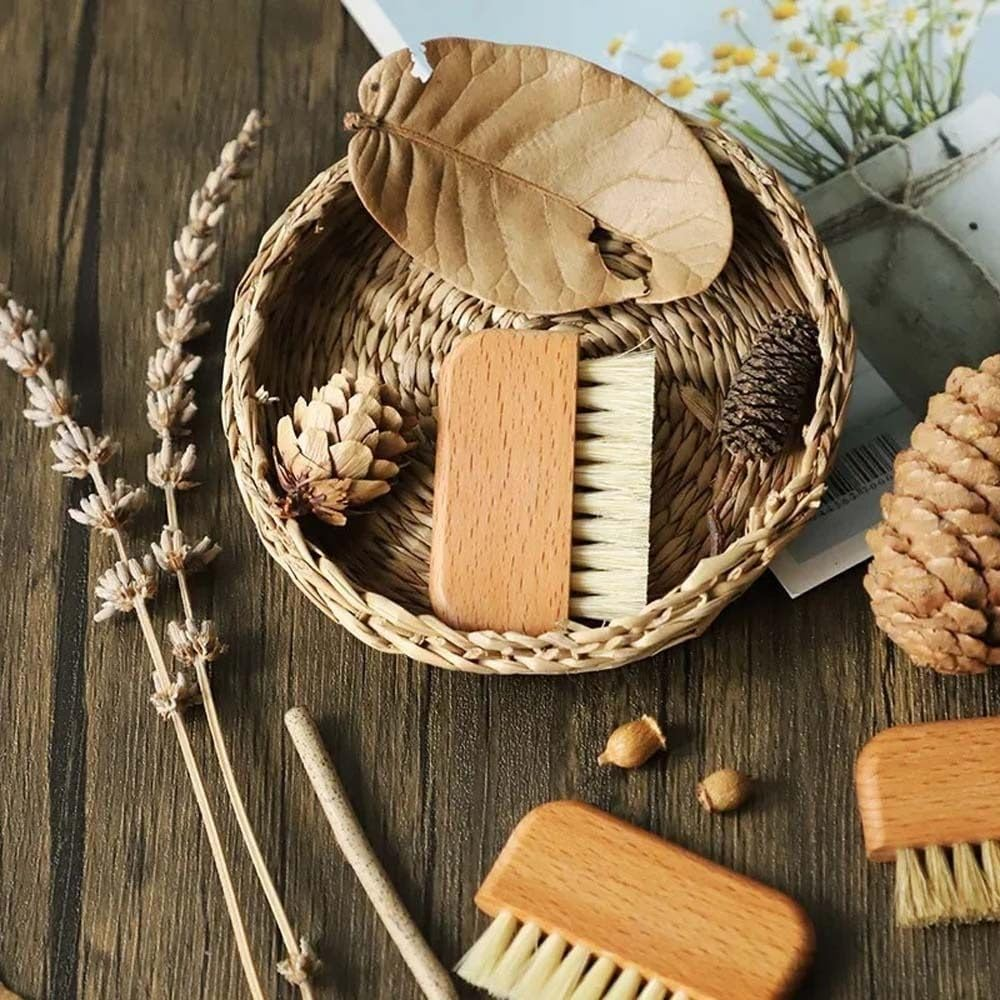 Wooden Nail Brush, Natural Beech Wood Bristle Nail Brush Non-Slip Fingernail Hand Scrub Brush Nails and Toes Cleaning Tools Accessories image number 5