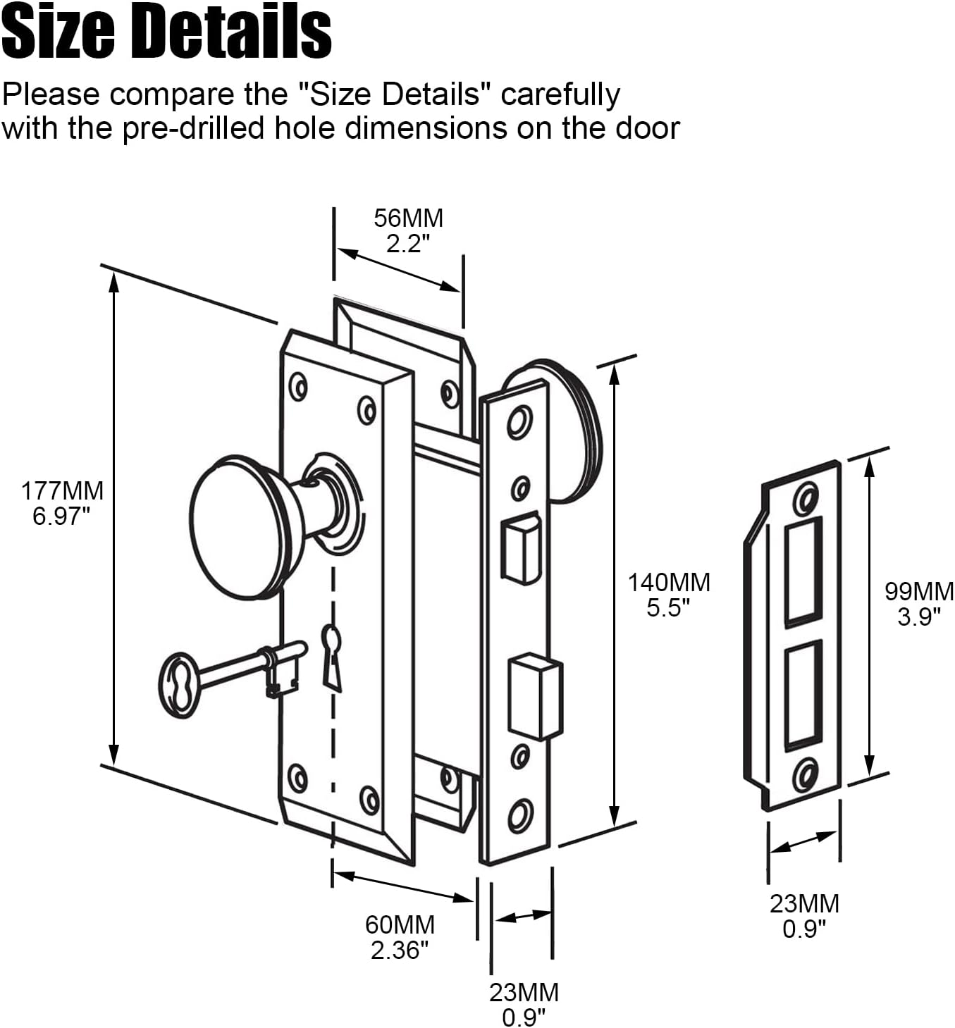 Newliplace Mortise Lock Set for Interior Door, Vintage Door Knob with Lock and Skeleton Key, Antique Door Knobs Brushed Nickel Finish image number 5