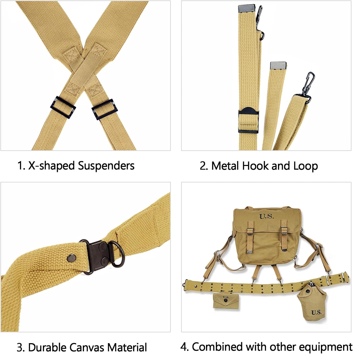 SMONT Repro WW2 US. Army M1936 Suspenders WWII Combat Standard X Strap Canvas/Khaki, Khaki, Medium image number 6