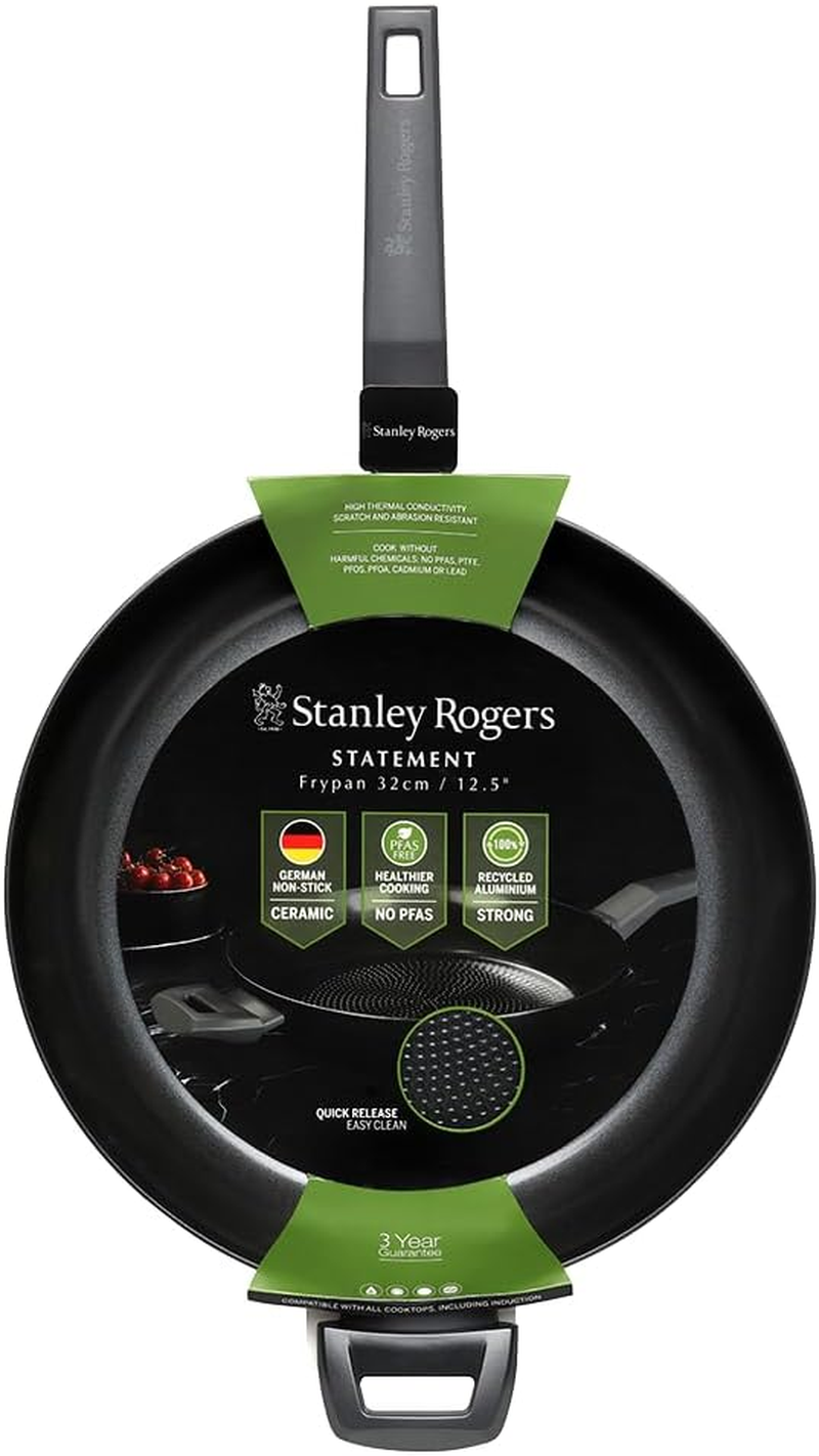 Stanley Rogers Statement Frypan 32Cm &ndash; 100% Recycled Aluminium Ceramic Non-Stick Pan &ndash; Induction Cookware with Ergonomic Heat-Resistant Handle &ndash; PFAS PTFE & PFOA Free for Healthy Cooking