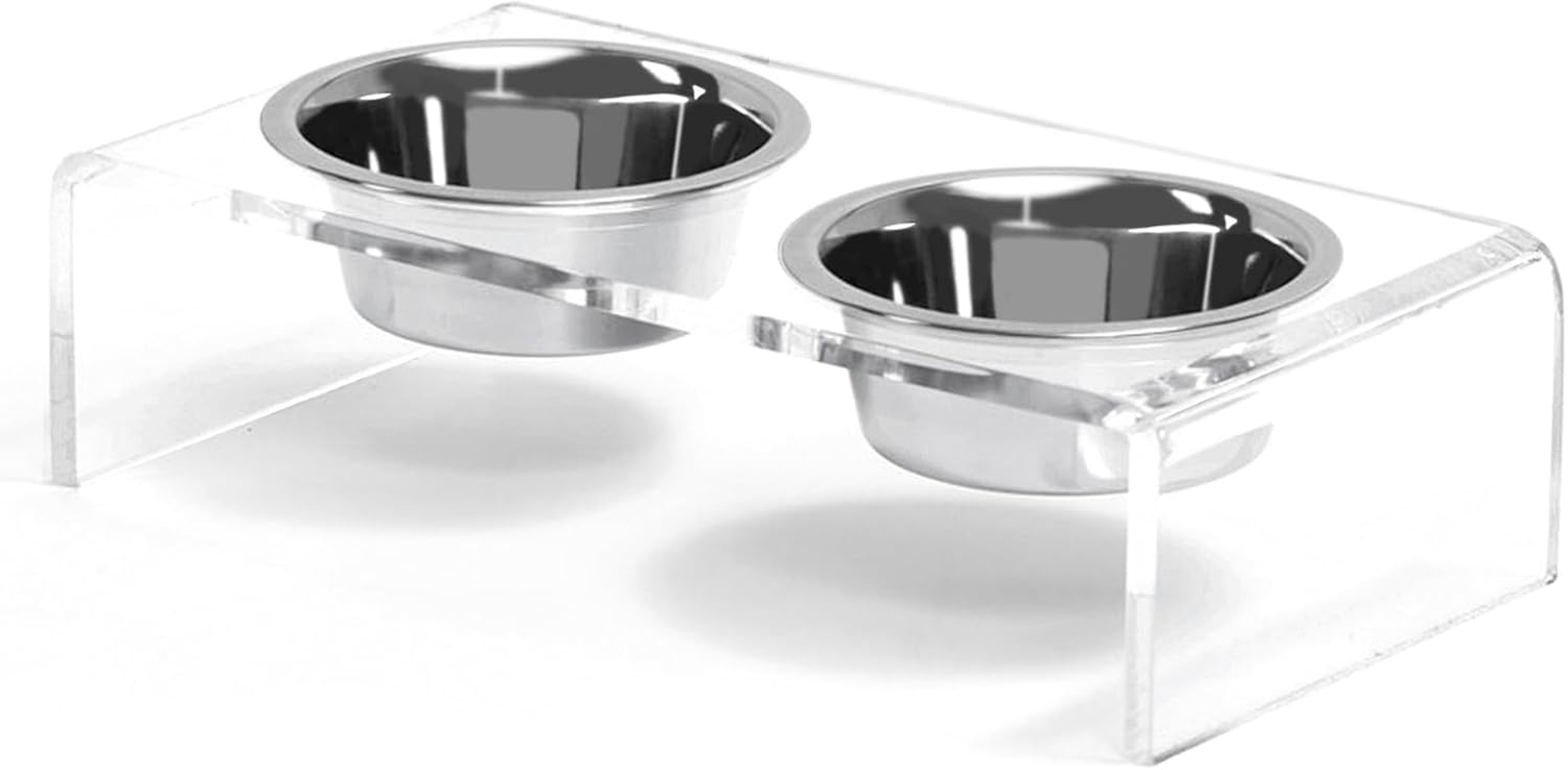 Acrylic Elevated Dog Cat Bowls Pet Feeder Double Bowl Raised Stand Comes with 4 Removable Stainless Steel Bowls. Perfect for Cats Puppies Small Dogs, 3.75 Inch image number 4