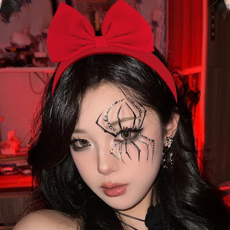 Halloween Christmas Red Bow Headband Bownot Headband Bownot Head Bands Hair Hoop Vintage Red Bow Hairbands for Thick Thin Hair Bow Accessories for Girls Womens Halloween Cosplay Costume image number 6