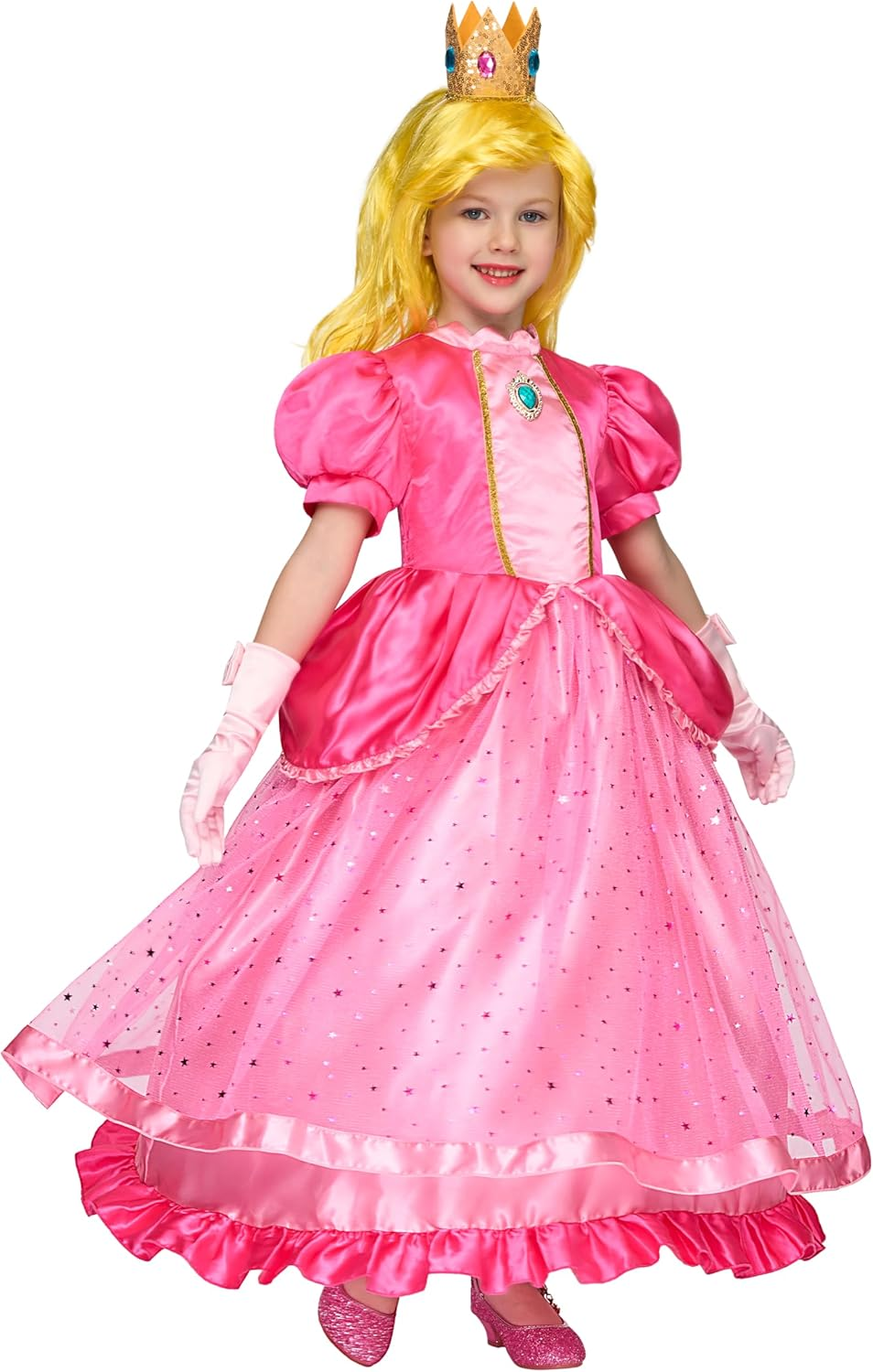 Spooktacular Creations Halloween Pink Princess Dress, Kids Princess Dress Up, Peach Crown Costume for Girls Birthday image number 2