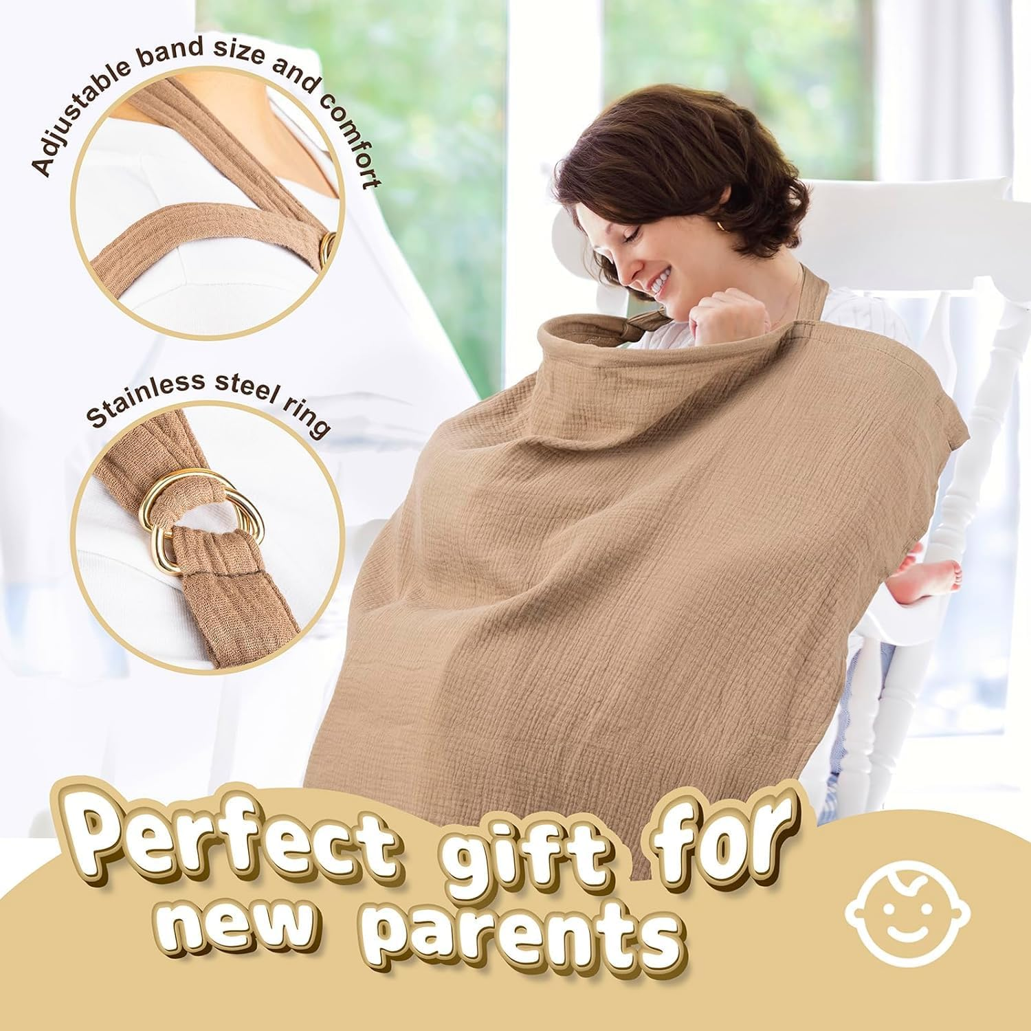ZONEY Nursing Covers for Breastfeeding, Breathable Breast Feeding Cover up with Wire Hoop for Mom Women, Baby Essentials Privacy Nursing Poncho Shawl,Multi Use Car Seat Stroller Cover (Brown) image number 2