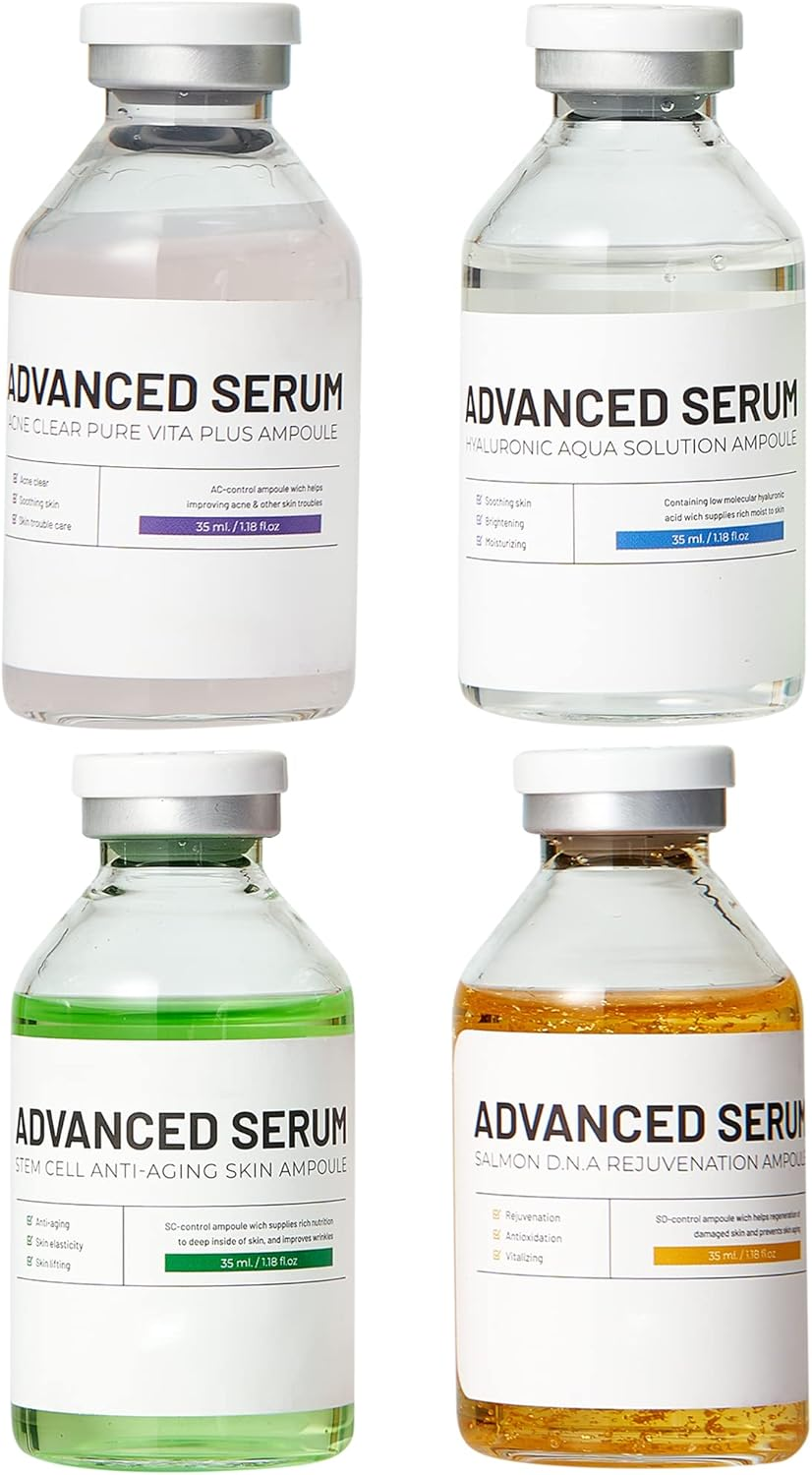 BR&Uuml;UN Advance Microneedling Korean Serum - 4 Different Booster Ampule Kit for Face and Body Including (AC + SC + SD + HY Control Serums) &ndash; Use with or without Dr Pen