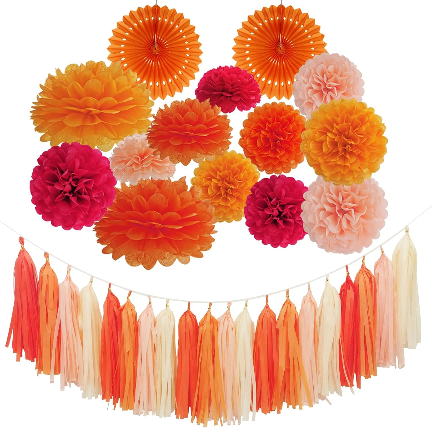 Envibe Orange Party Decorations - Tissue Paper Pom Poms for Bridal, Baby, Wedding Showers & Birthday Parties - 34 Pcs Fall Wedding Decor image number 5