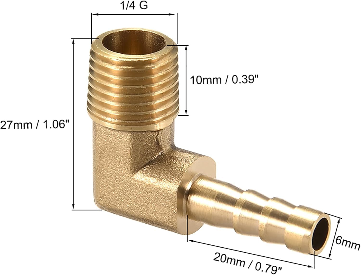 2Pcs Brass Hose Barbed Elbow Fitting 90 Degree Elbow 1/4" Hose Barb to 1/4" NPT Male Pipe Water/Fuel/Air Barbed Hose Fittings image number 5