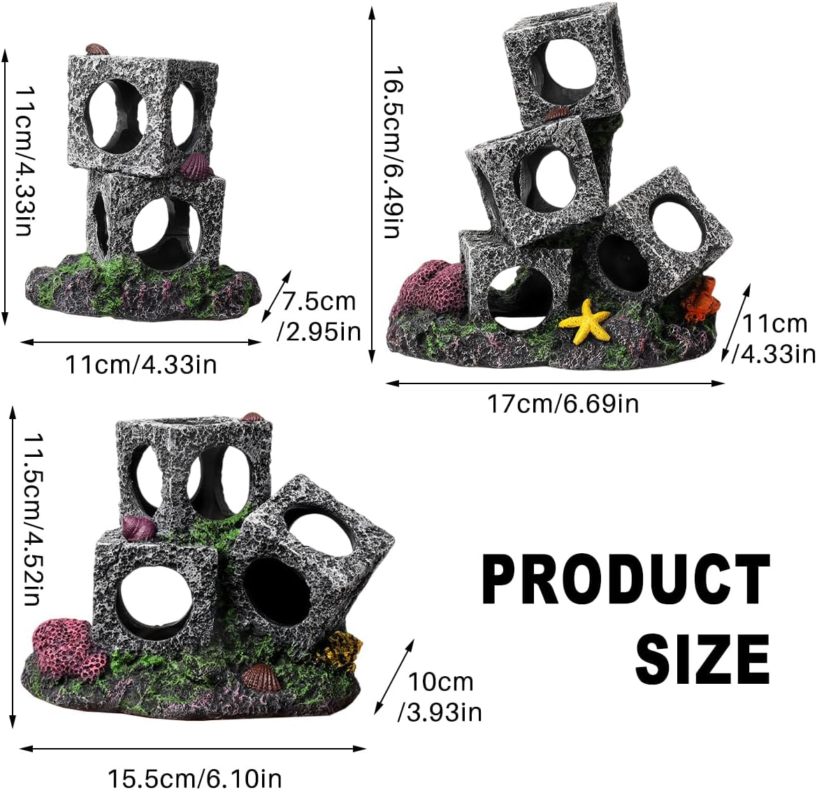 AIMALL Resin Square Fish Tank Cave Set 2/3/5 Cubes Aquarium Hideout Rock Decoration Cichlid Breeding Shelter Shrimp Hiding Box Aquascape Ornament image number 2