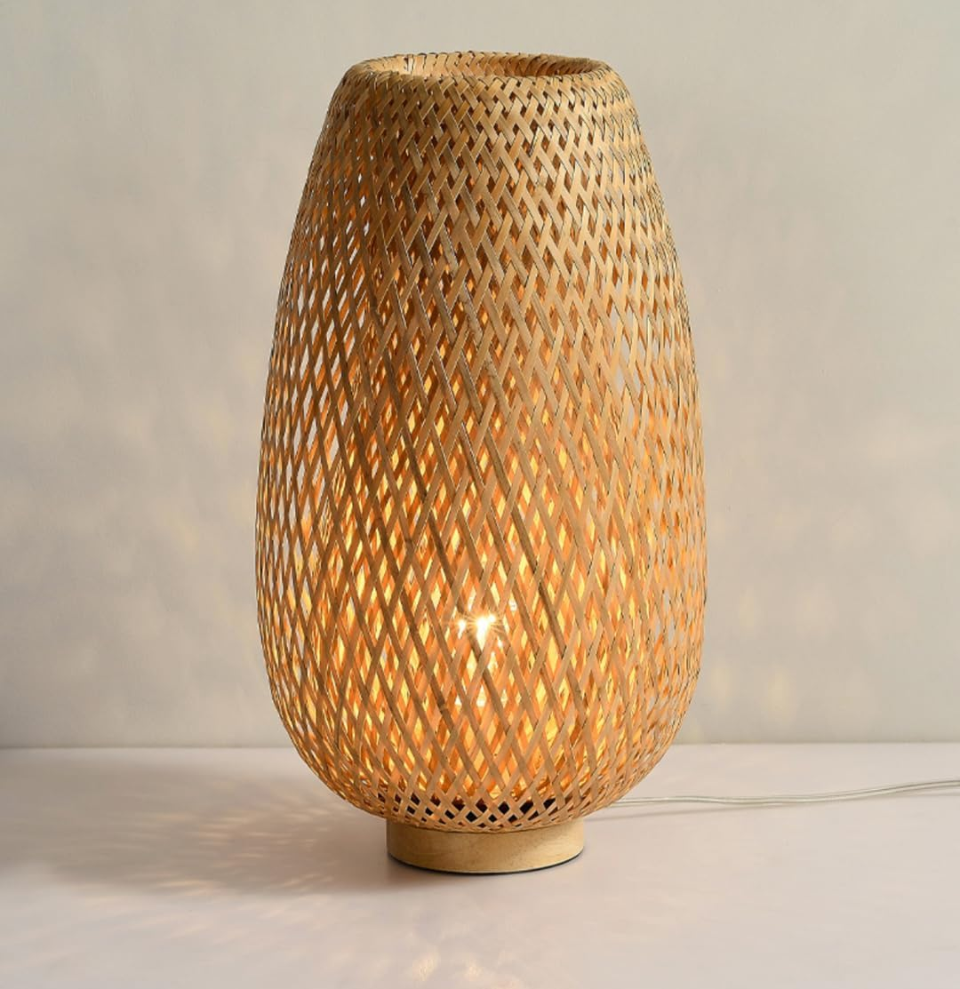 GUANSHAN Bamboo Woven Table Lamp Bamboo Shade Zen Style Table Lighting Decorative Table Lighting Night Light for Bedroom and Living Room image number 2