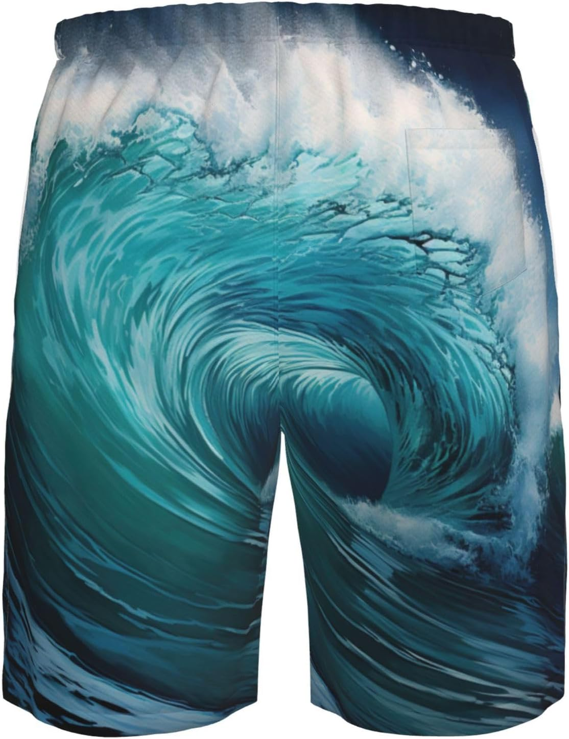 Beautiful Ocean Waves Print Men'S Beach Shorts Hawaiian Summer Holiday Casual Shorts with Drawstring, Quick Dry image number 3
