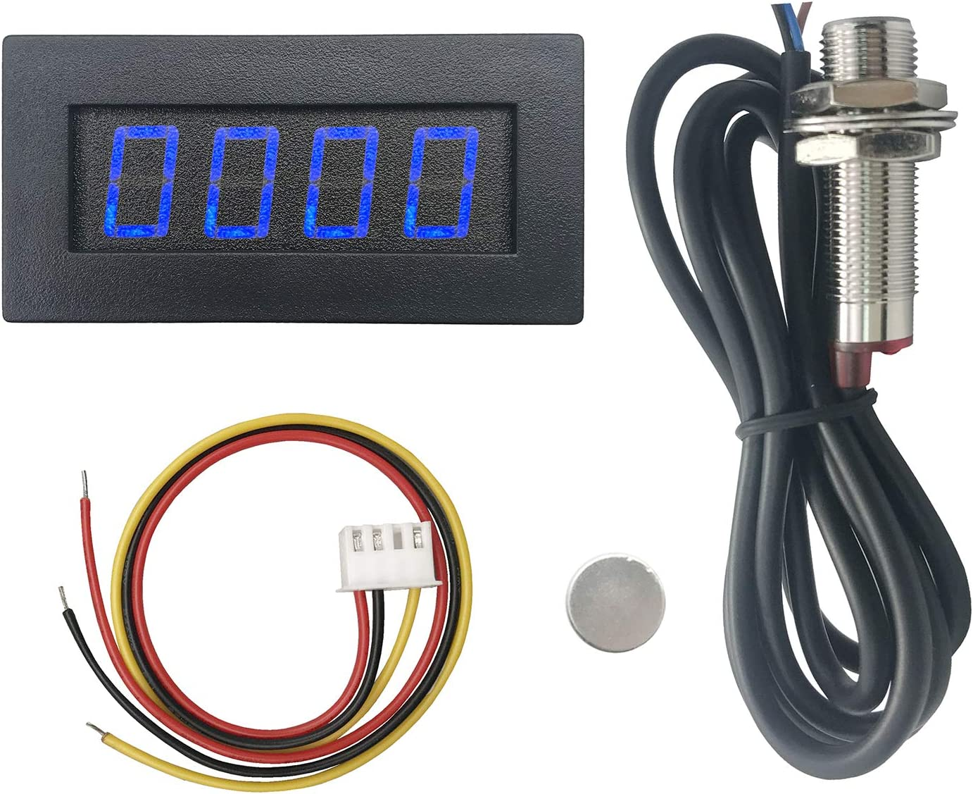 DIGITEN 4 Digital LED Tachometer RPM Speed Meter+Hall Proximity Switch Sensor NPN Blue image number 2