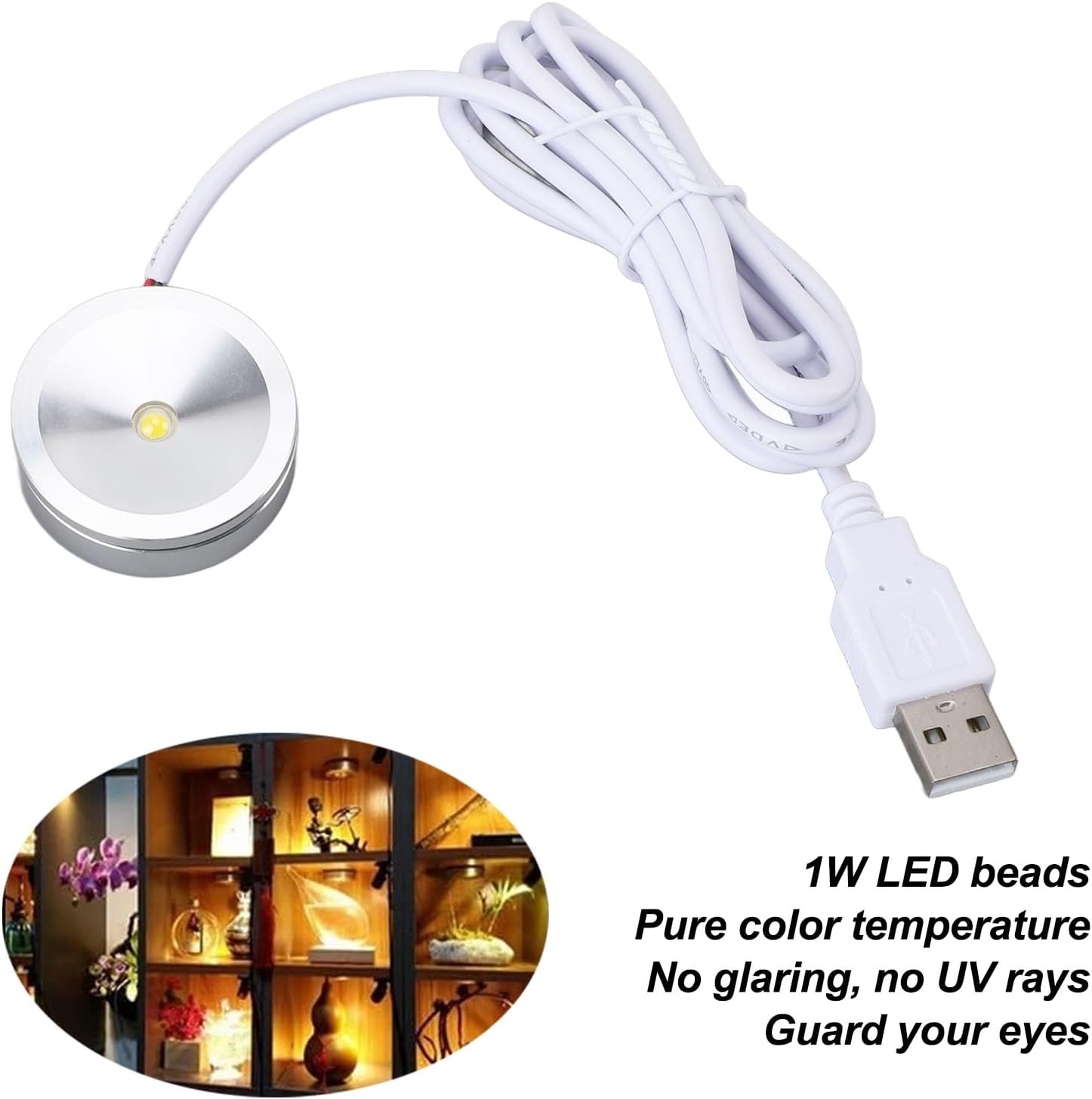 OVAQUIXI LED Spotlight with Small Screen, Aluminum Alloy, 5V round USB Plug, Warm Light, for Jewellery Cabinets image number 5