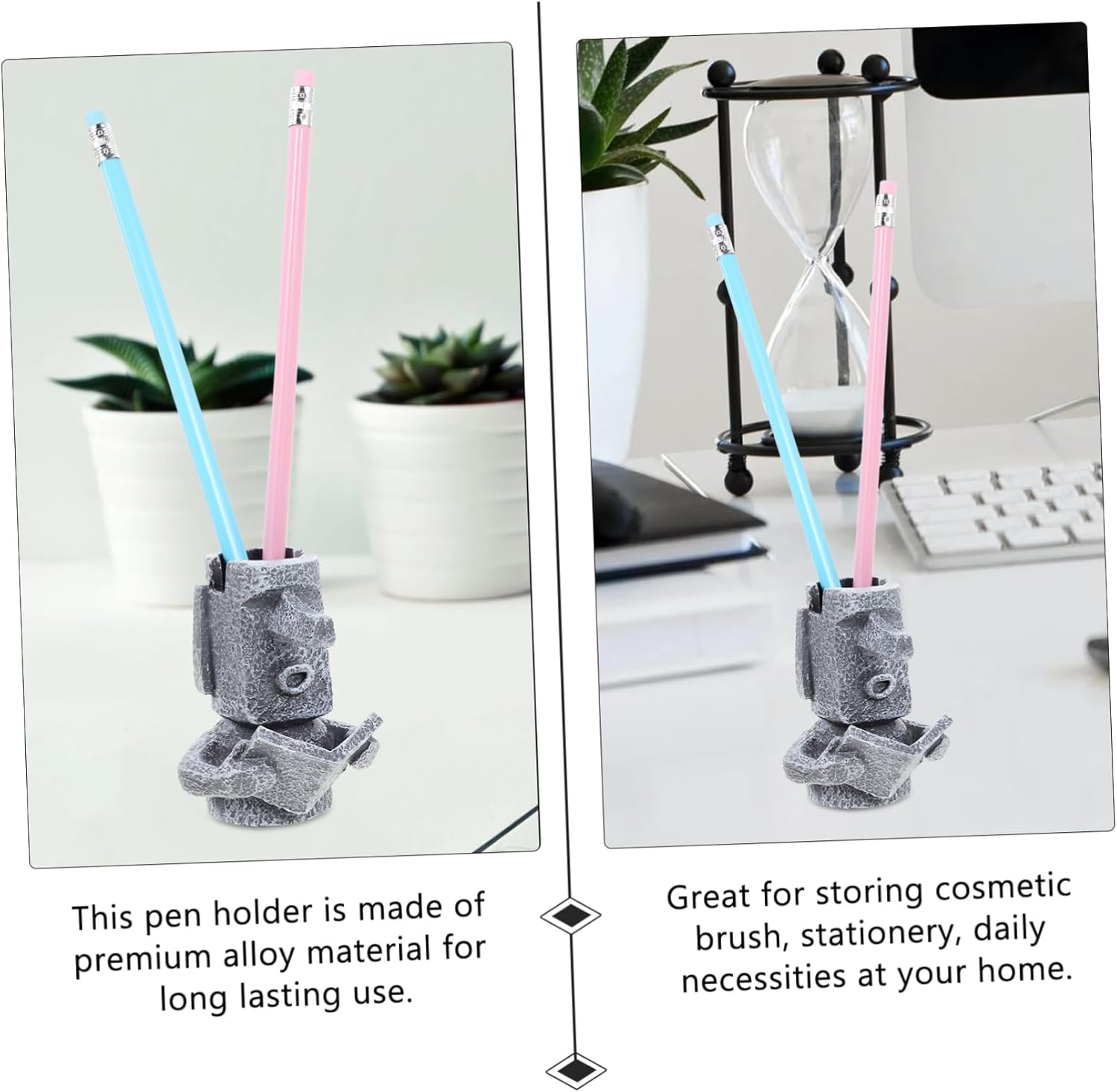 LAPYAPPE 1Pc Gray Resin Moai Statue Eyeglasses Holder Pen Organizer Multipurpose Desk Decoration for Office Stylish Storage for Pens Pencils Accessories image number 4