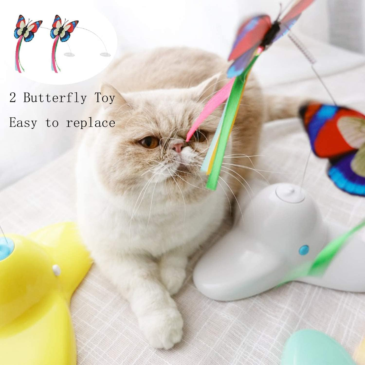 Vealind Indoor Interactive Play Teaser Cat Toy with 360&deg;Electric Rotating Butterfly (Yellow) image number 3