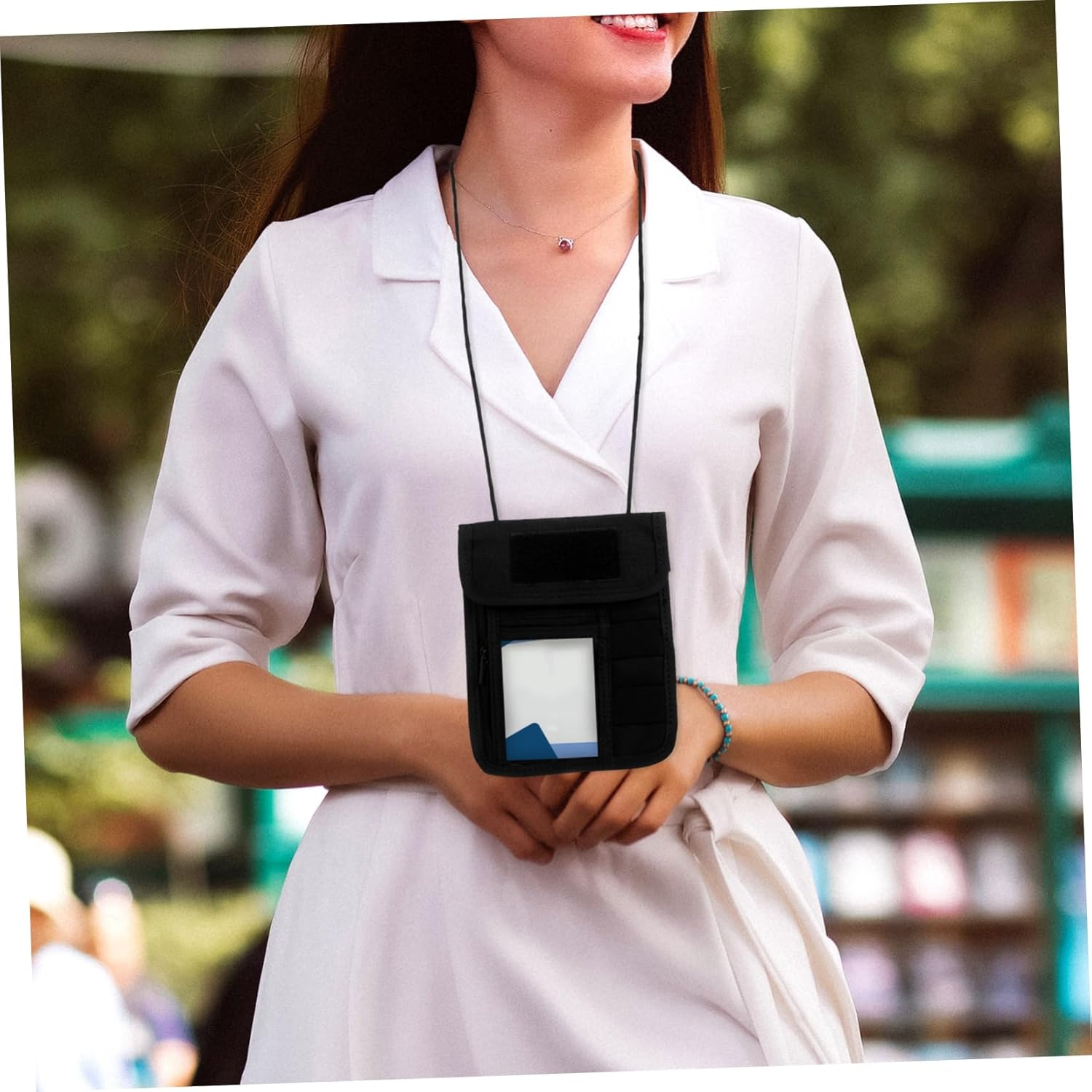 HOUDERCO Travel Passport Holder Pouch with Lanyard Compact Wallet for Cards Cash for Hiking Fishing Cycling Versatile Neck Wallet for Outdoor Activities image number 3