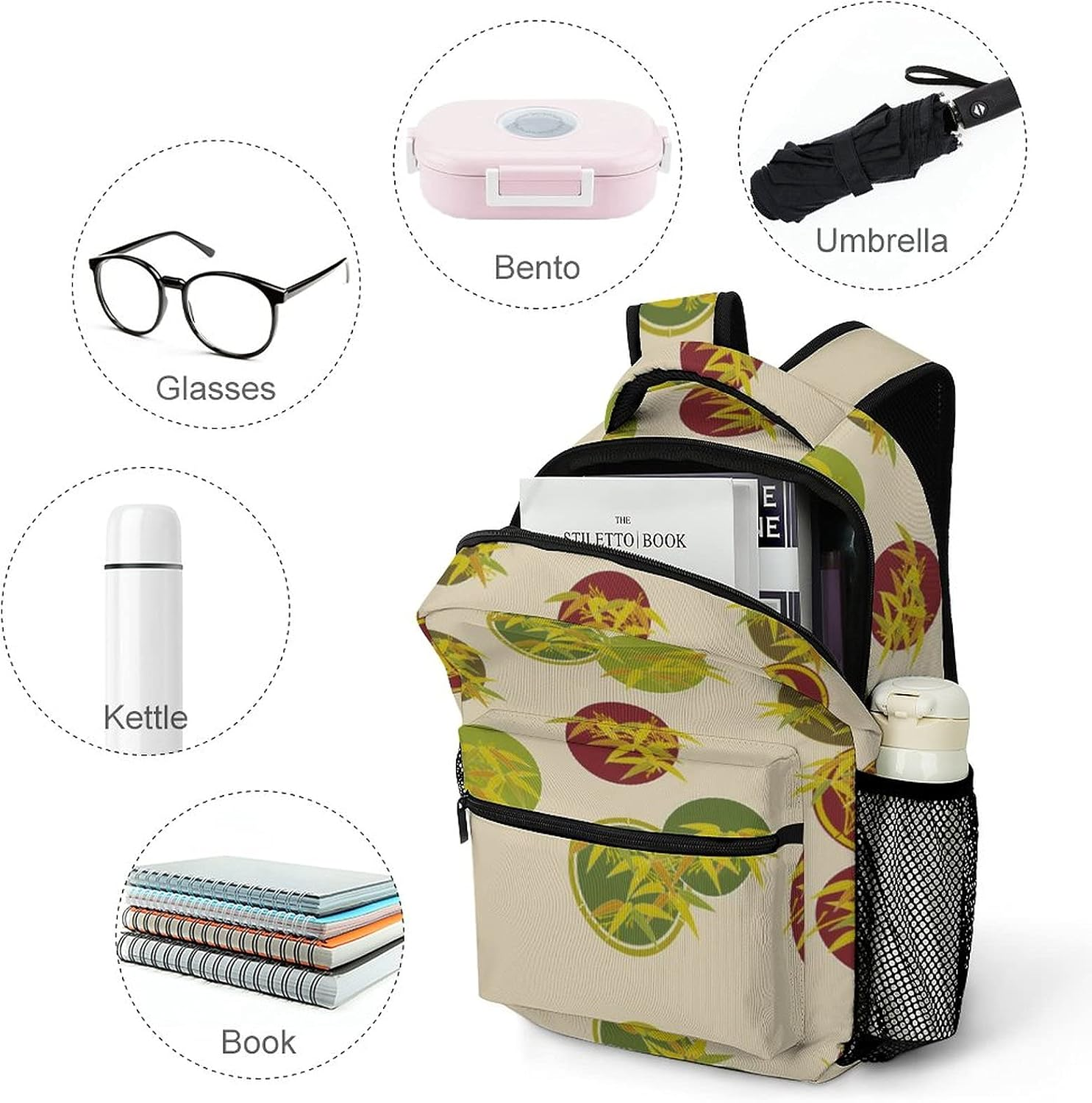 Children'S Backpack Decorative Texture Bamboo Leaves Cute School Backpack for Girls Middle School,Nylon Student Backpacks Bulk,Adjustable Shoulder Waterproof image number 1