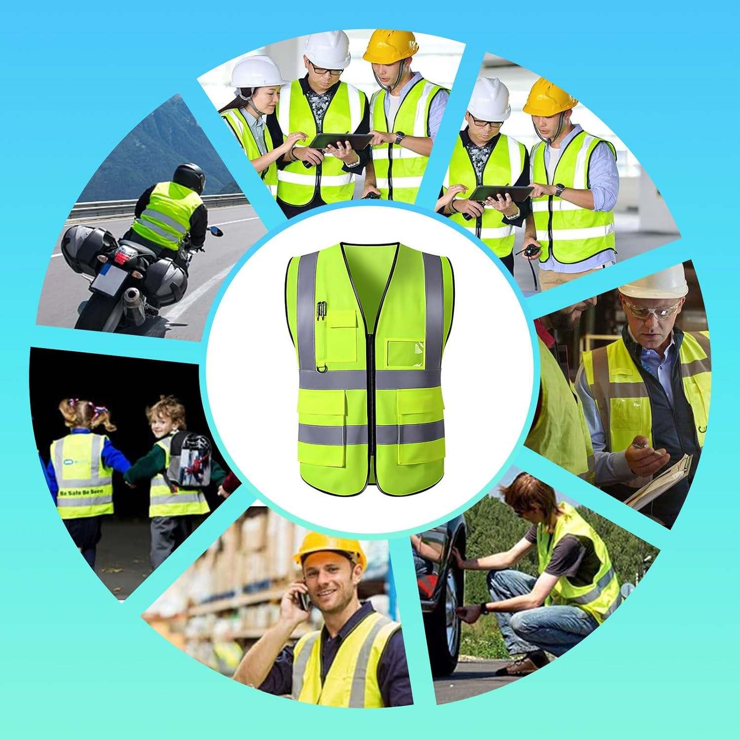 2-Pack Reflective Safety Vest for Men Women, High Visibility Security Vest with Pocket Zipper Front Meet ANSI/ISEA Standard