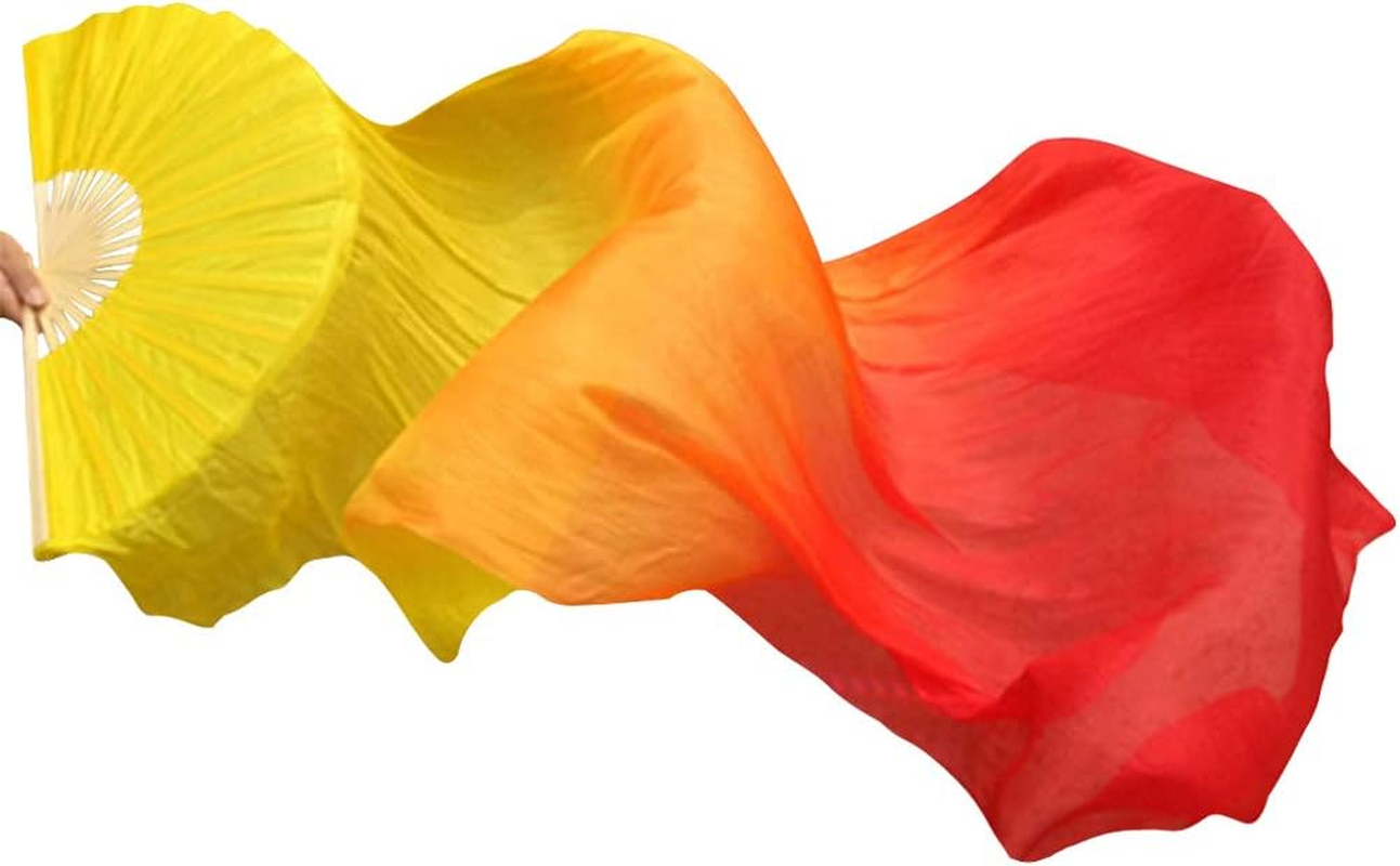 KIKIGOAL 1 Pair(Left+Right) Women Real Silk Belly Dance Fan Veil, Length 180Cm Width 90Cm