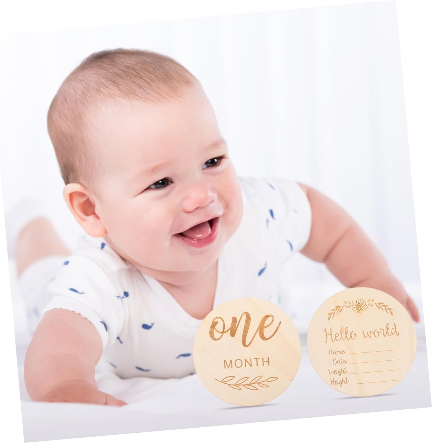 Toddmomy 12Pcs Monthly Milestone Wood Cards Photo Props Newborn Photography Keepsakes Wood Sign Birth Announcement