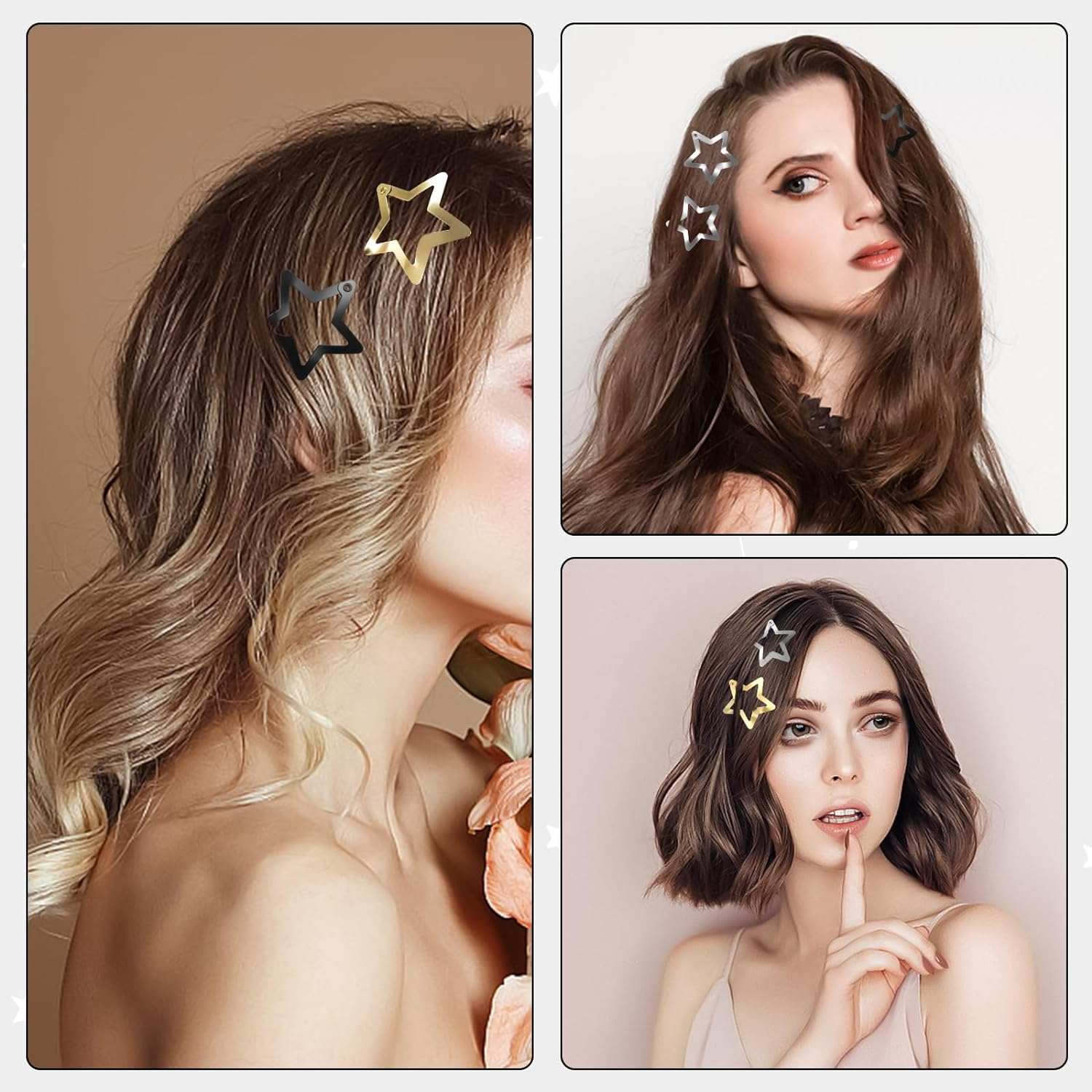 Modixun 90 Pieces 3Cm Star Hair Clips Star Clips 2000S Star Hair Accessories Non-Slip Metal Hair Clips Cute Hair Clips Kawaii Hair Clips for Women (Silver+Gold+ image number 3