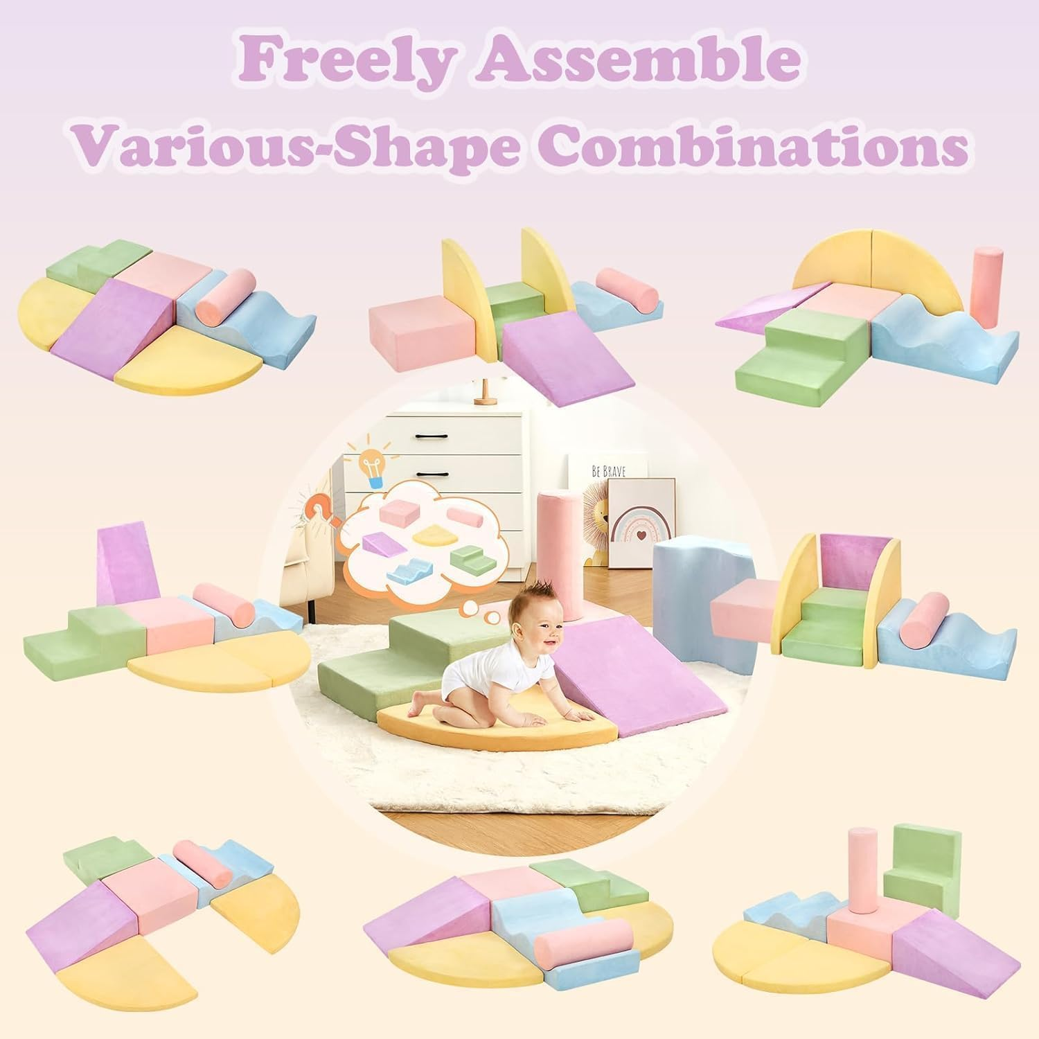 Climbing Toys for Toddlers, Toddler Climbing Toys Indoor, 7-Piece Soft Foam Climbing Blocks Set, Toddler Playtime Corner Climber Indoor Foam Play Gym for Crawling and Sliding image number 3