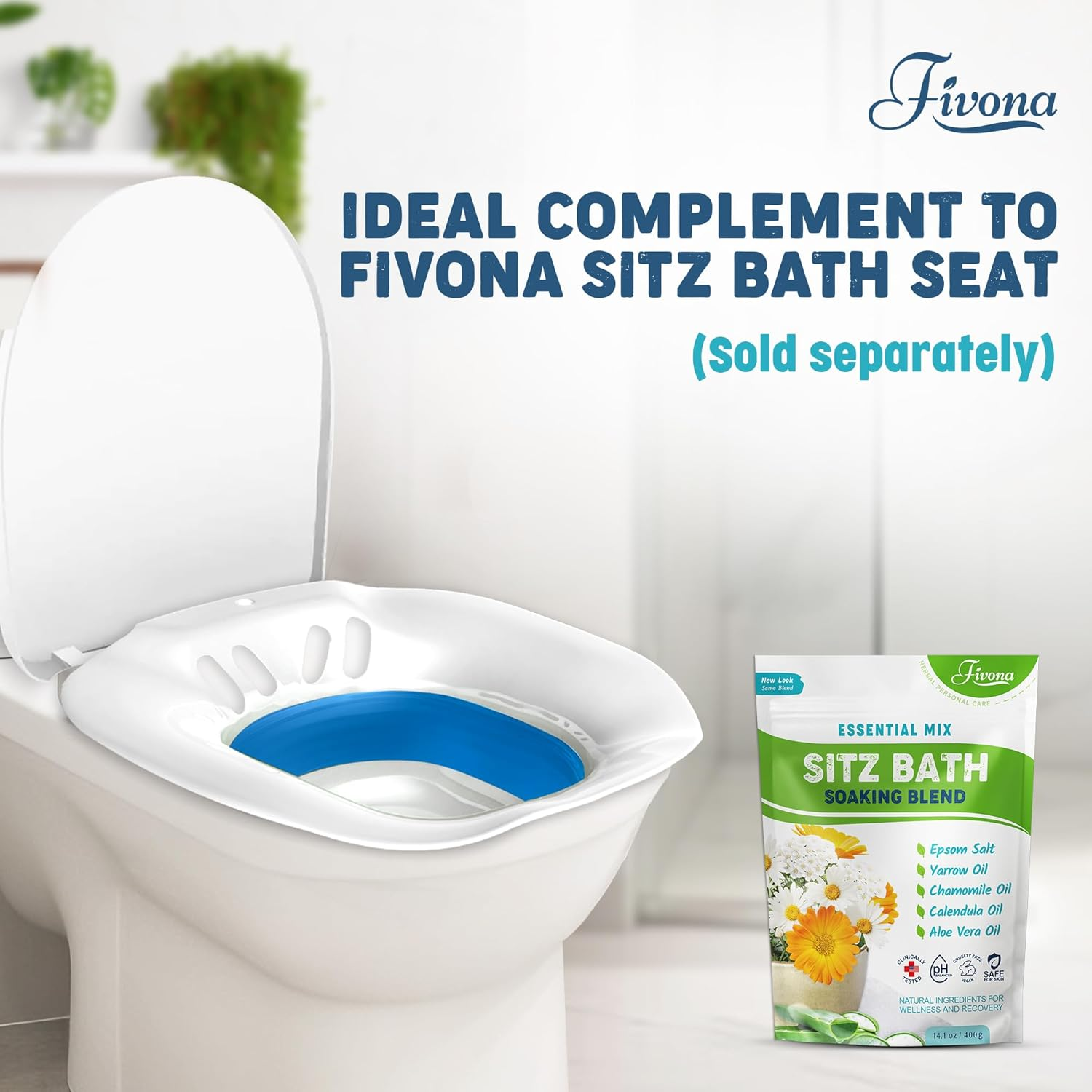 Fivona All Natural Sitz Bath Soaking Blend - Epsom Salt with Pure Essentials Oils - for Hemorrhoid, Fissure, Postpartum Care, Bartholin Cyst Treatment - Essential Mix for Self Care - 14.1 Ounces image number 1