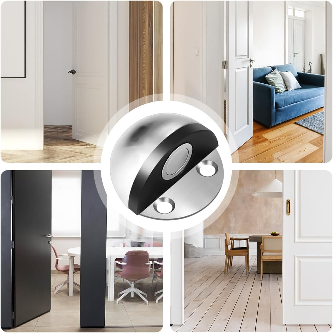 NILLOS Magnetic Door Stoppers, 4 PCS Floor Mounted Half Moon Door Stops for Home, Office, Wall Door Protection (1.77X0.98 In) image number 3