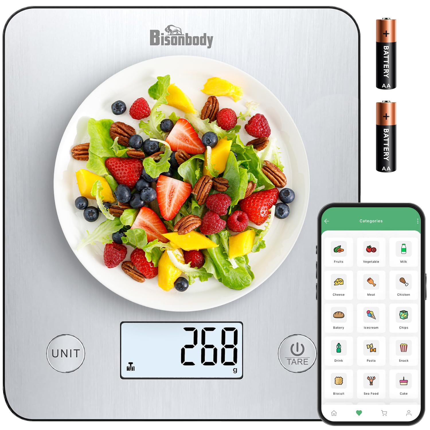 Smart Food Scale, Digital Kitchen Scale with App &ndash; Nutritional Calculator for Calories, Macros, Protein, 5 Units, LCD Display, Tare Function, Portion Control, for Cooking & Meal Prep image number 5