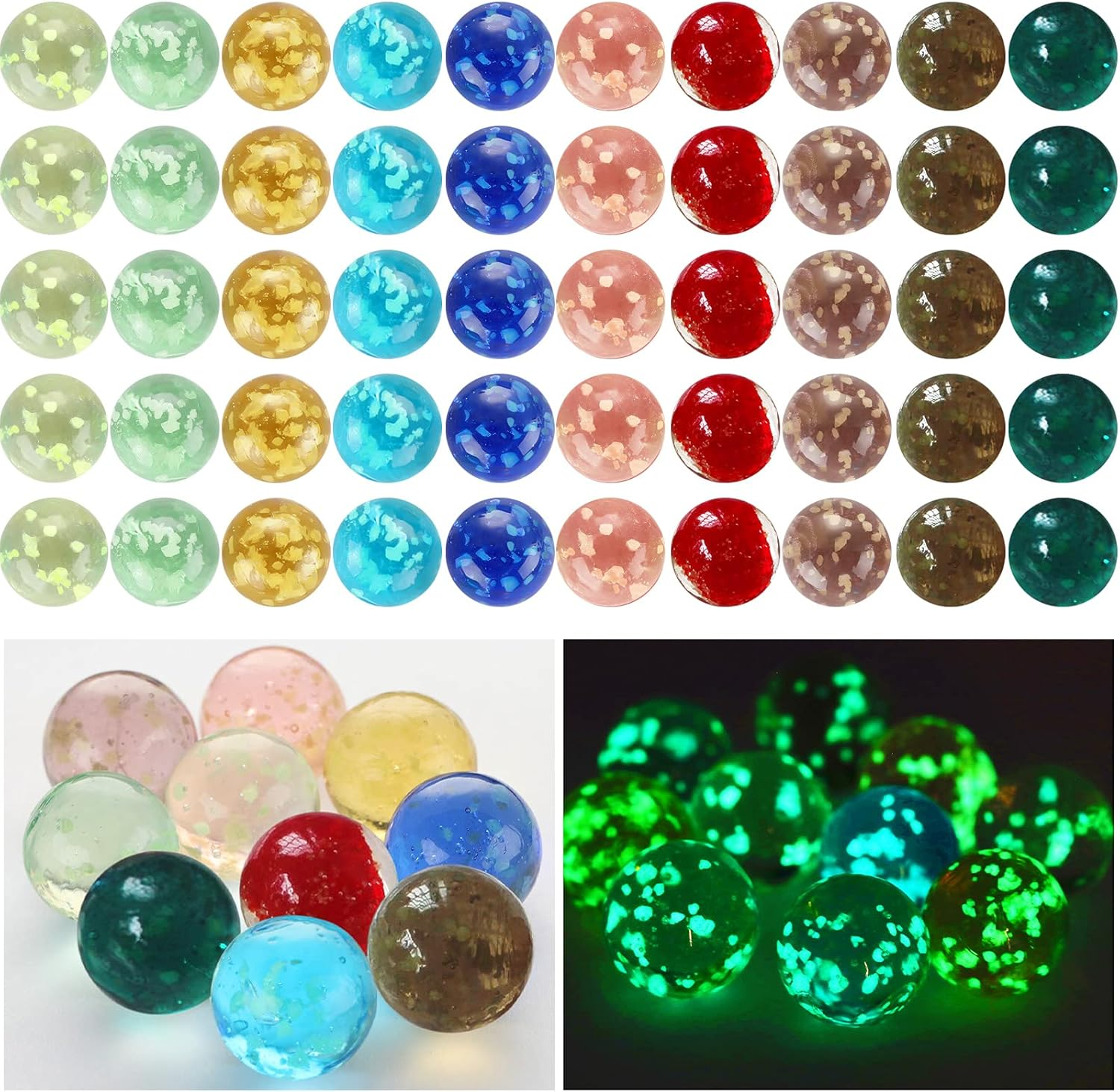 Skylety 50 Pieces Handmade Glass Marbles, Marbles Glow in the Dark, Colorful Glass Marbles for Boys and Girls Marble Games, DIY and Home Decoration, 10 Colors image number 5