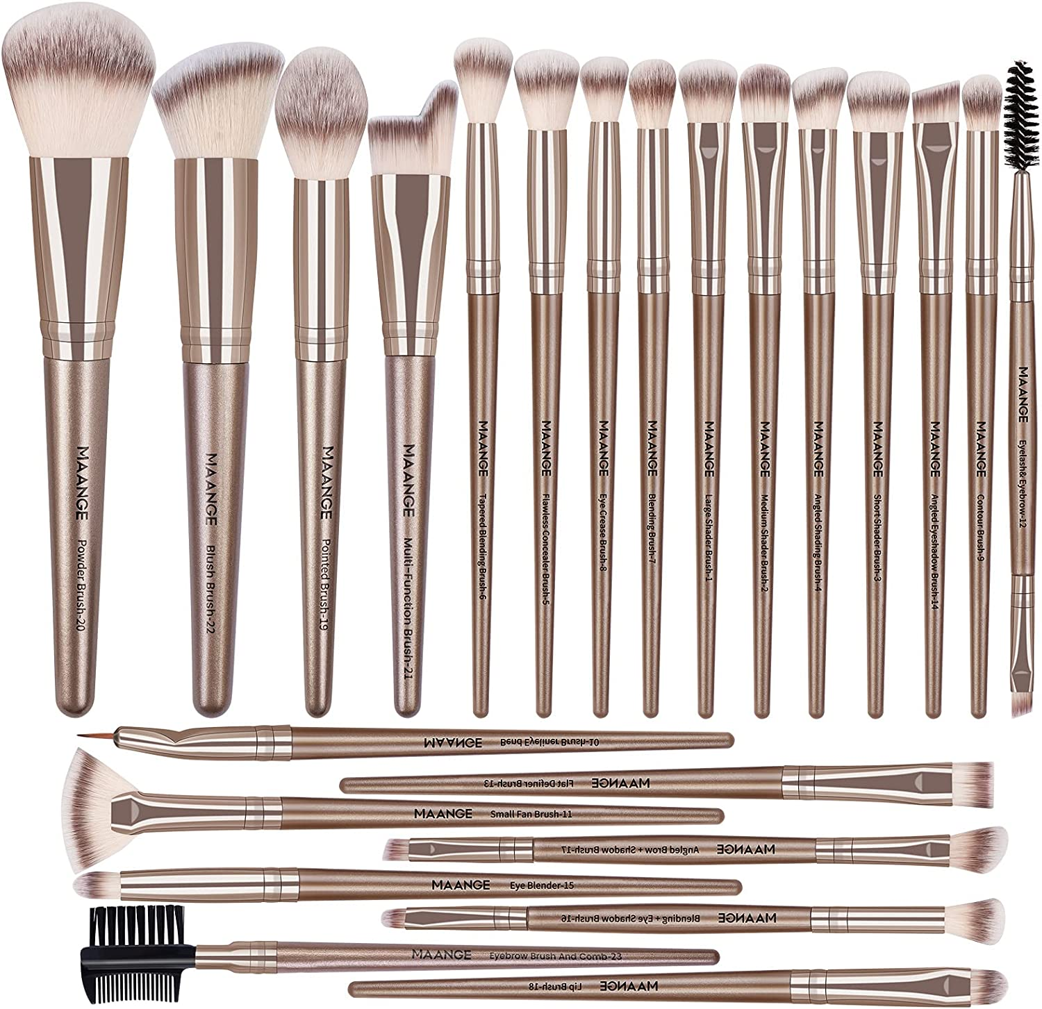 MAANGE Makeup Brush Set 23 Pcs Makeup Brushes Premium Synthetic Make up Brushes Professional Face Powder Blush Pointed Eyeshadow Blending Brush Kit, Graduation Gift (Champagne) image number 2