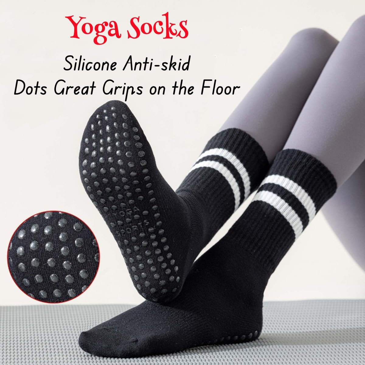 3Pairs Women Yoga Socks, Pilates Socks,Anti-Slip Particles with Cushioning Effect,Silent Movement（A） image number 4