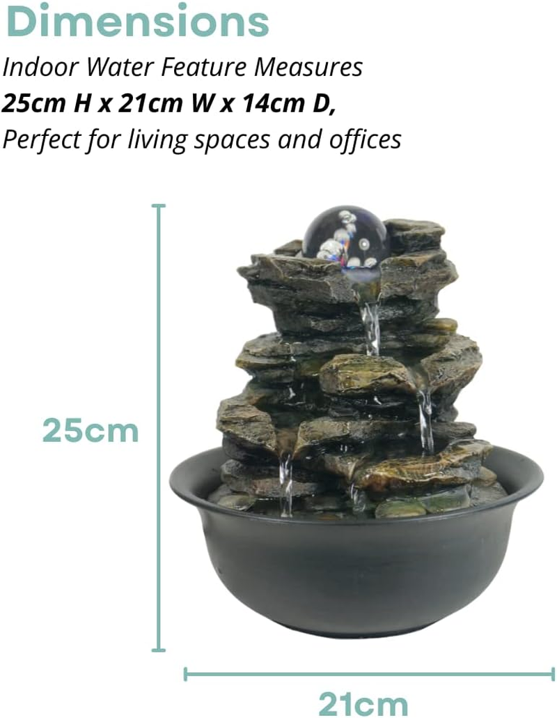 Creative Touch Heart of Nature Indoor Water Fountain with LED Light and Colour Changing Spinning Ball | 3 Pin UK Plug USB Included Gold image number 5