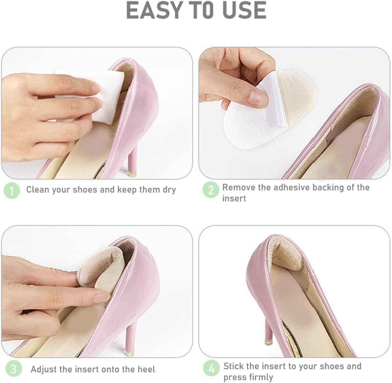 10Pcs Anti-Slip Heel Grips, Thick Liners & Fillers for Half-Size Too Big or Loose Shoes, Heel Cushion Inserts, Heel Pads to Prevent Slipping Out, Rubbing and Blisters(Beige 4Mm) - Beige image number 4