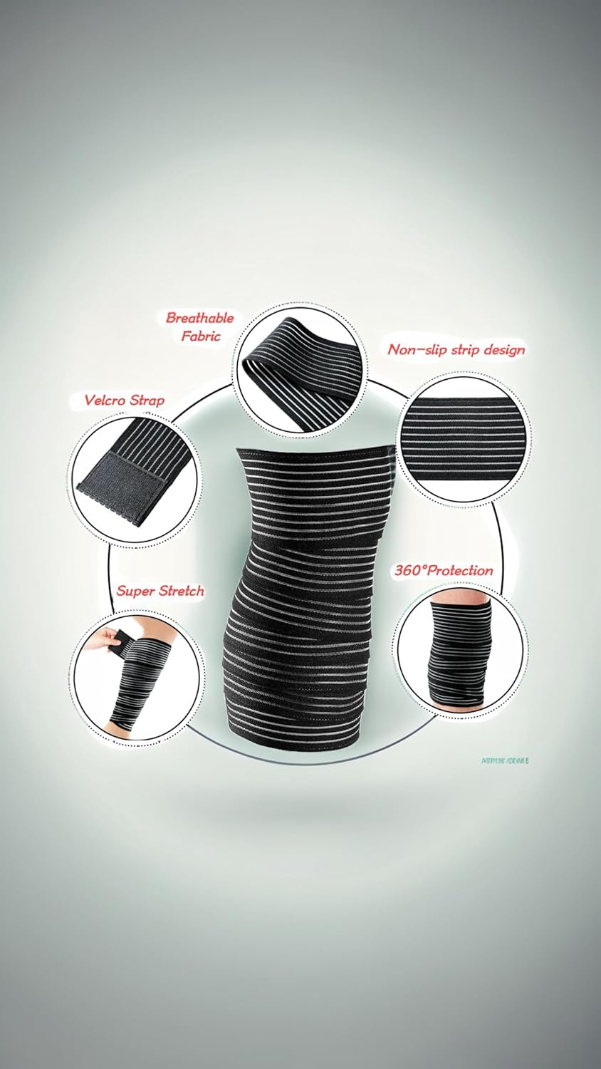 Honwor Elastic Calf Compression Bandage - Stabilizing Leg Sleeve for Men and Women, Joint Pain Relief, Sports - Adjustable Black (4 Pieces, 180 Cm) image number 1