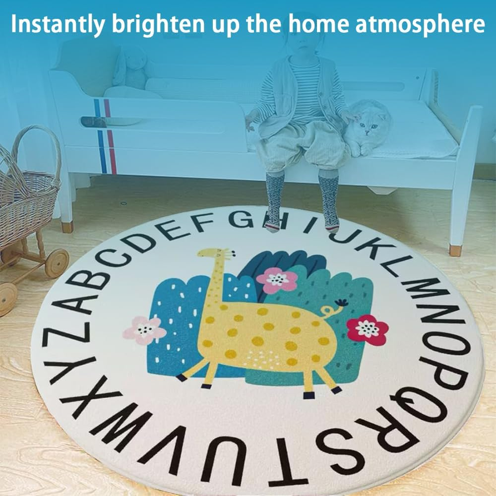 Giraffe round Area Play Mat, Alphabet Soft Area Rug, Cute Cartoon Fluffy Shaggy Carpet, Nonslip Modern Crawling Rug, Perfect for Bedroom Living Rooms Home Office ﻿ image number 2