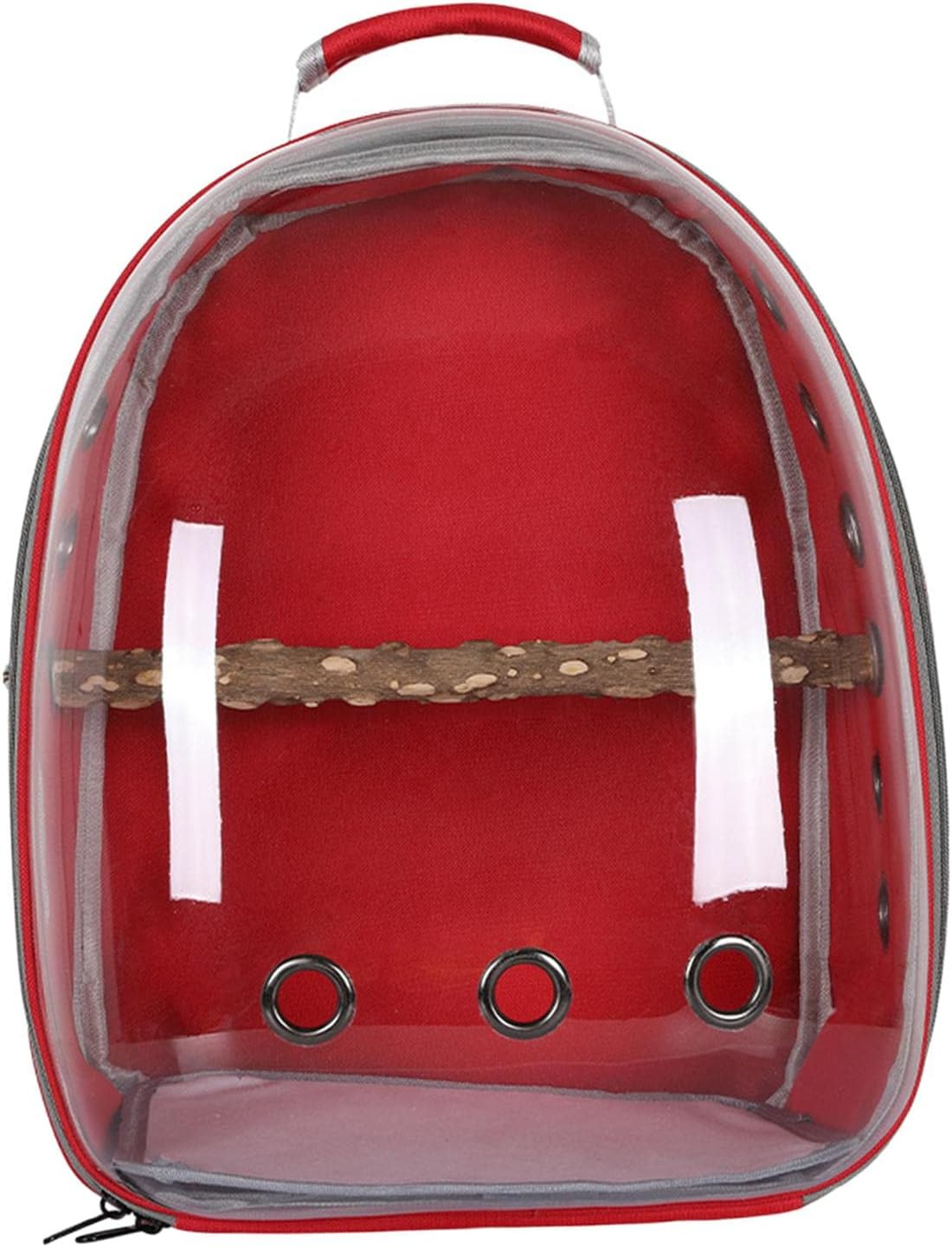 KESOTO Bird Carrier Bag Pet Backpack Parrot Cage Transparent Cover Travel Large Space Carry Bag for Parakeets Hiking Finches, Red image number 5