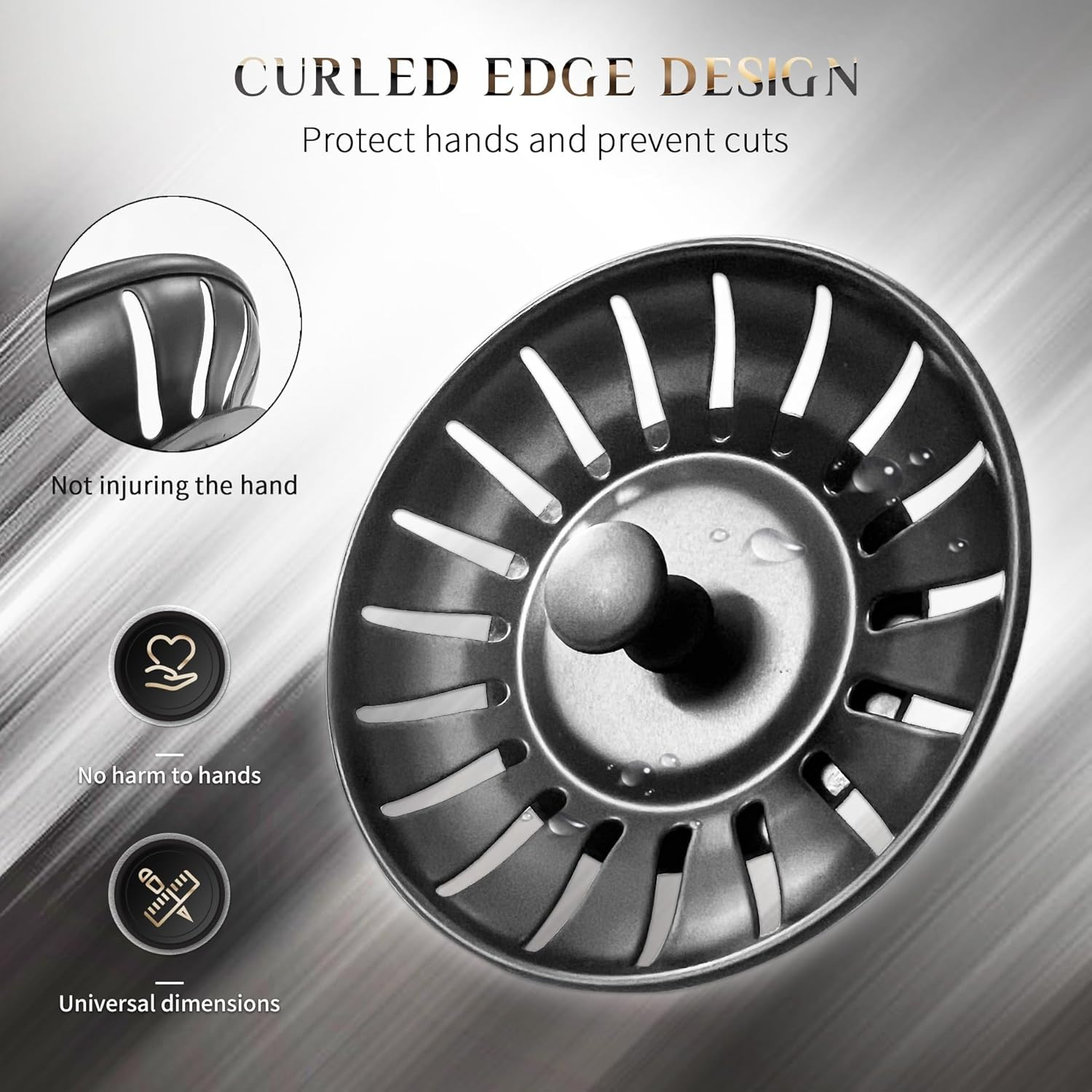 2 Pack Kitchen Sink Plug and Strainer,304 Stainless Sink Strainer Plug(Thickened Version),For Kitchen or Bath Shower Basin Tray Prevent Blocked Drains and an Unpleasant Odor in the Kitchen-Black 78Mm image number 6