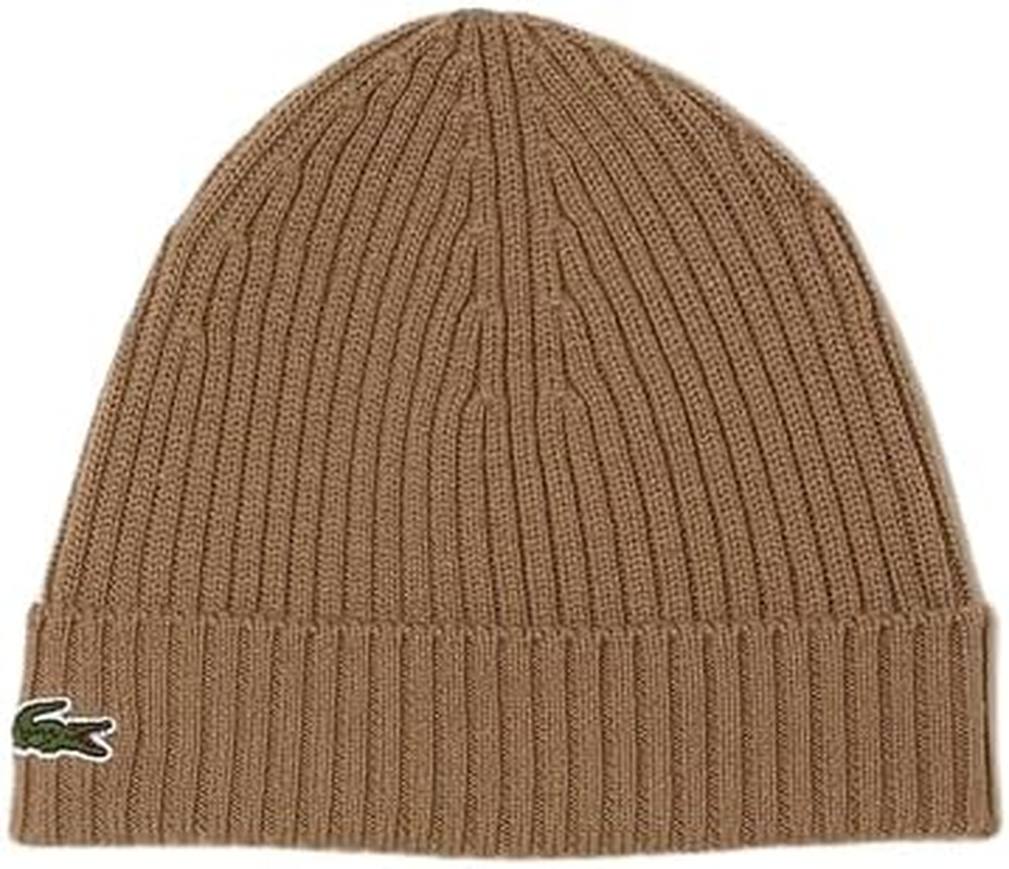 Lacoste Essentials Ribbed Wool Beanie Cookie