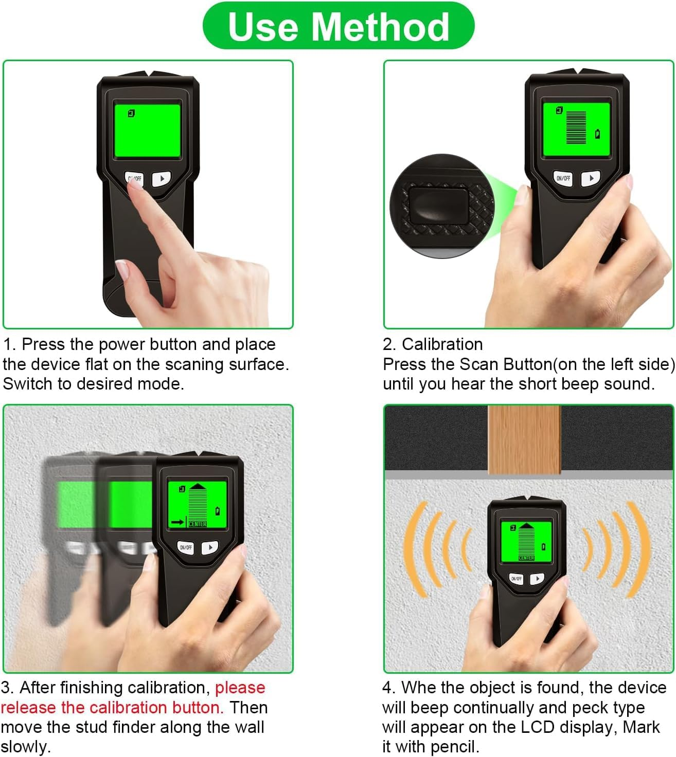 Stud Finder Wall Scanner- 3 in 1 Wall Scanner Handheld Stud Sensor,Intelligent Microprocessor Chip and HD LCD Display,Edge Finder for Metal Wood Detector (Batteries Not Included image number 6