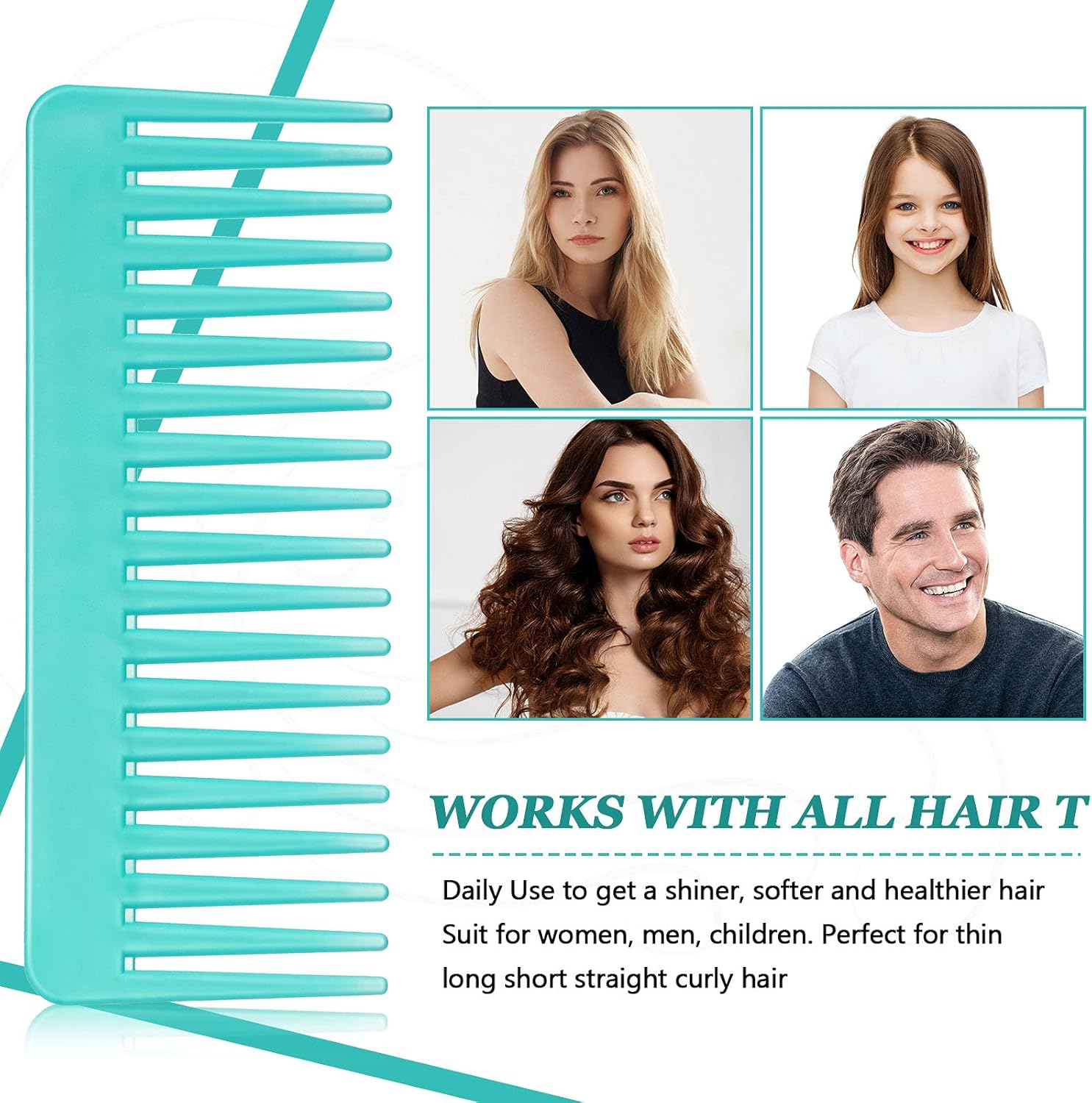 Patelai Wide Tooth Comb Large Hair Detangling Comb for Curly, Wet Dry Hair, No Handle Detangler Accessories(Cyan)
