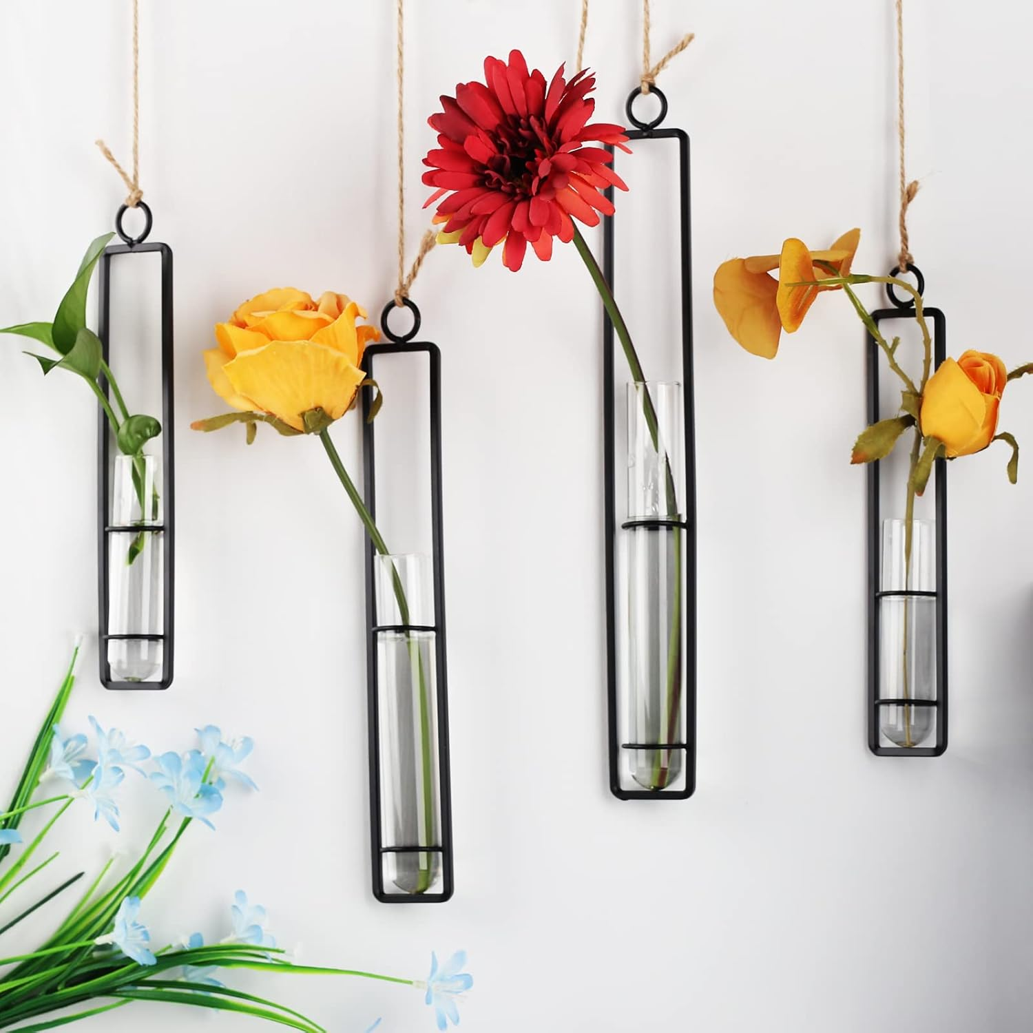 XMGZQ 6Pcs Plant Propagation Stations Wall Hanging,Clear Glass Propagation Tubes,Hanging Planters for Indoor Plants、Kitchen Window、Bathroom,Black Metal Test Tube Vases for Home Decoration (S,M,L) - Black image number 5