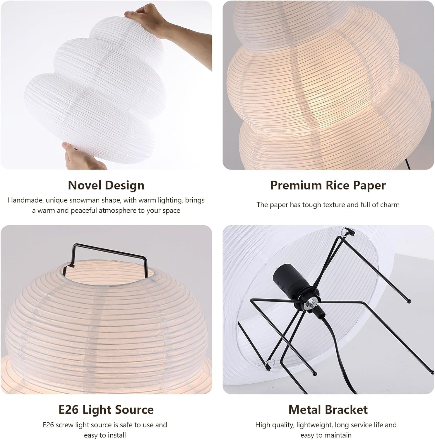 KSUCTE Noguchi Style Akari Floor Lamp &ndash; Handmade Rice Paper Lantern | Snowman Shape, Cozy Ambient Lighting for Living Room, Bedroom, or Office