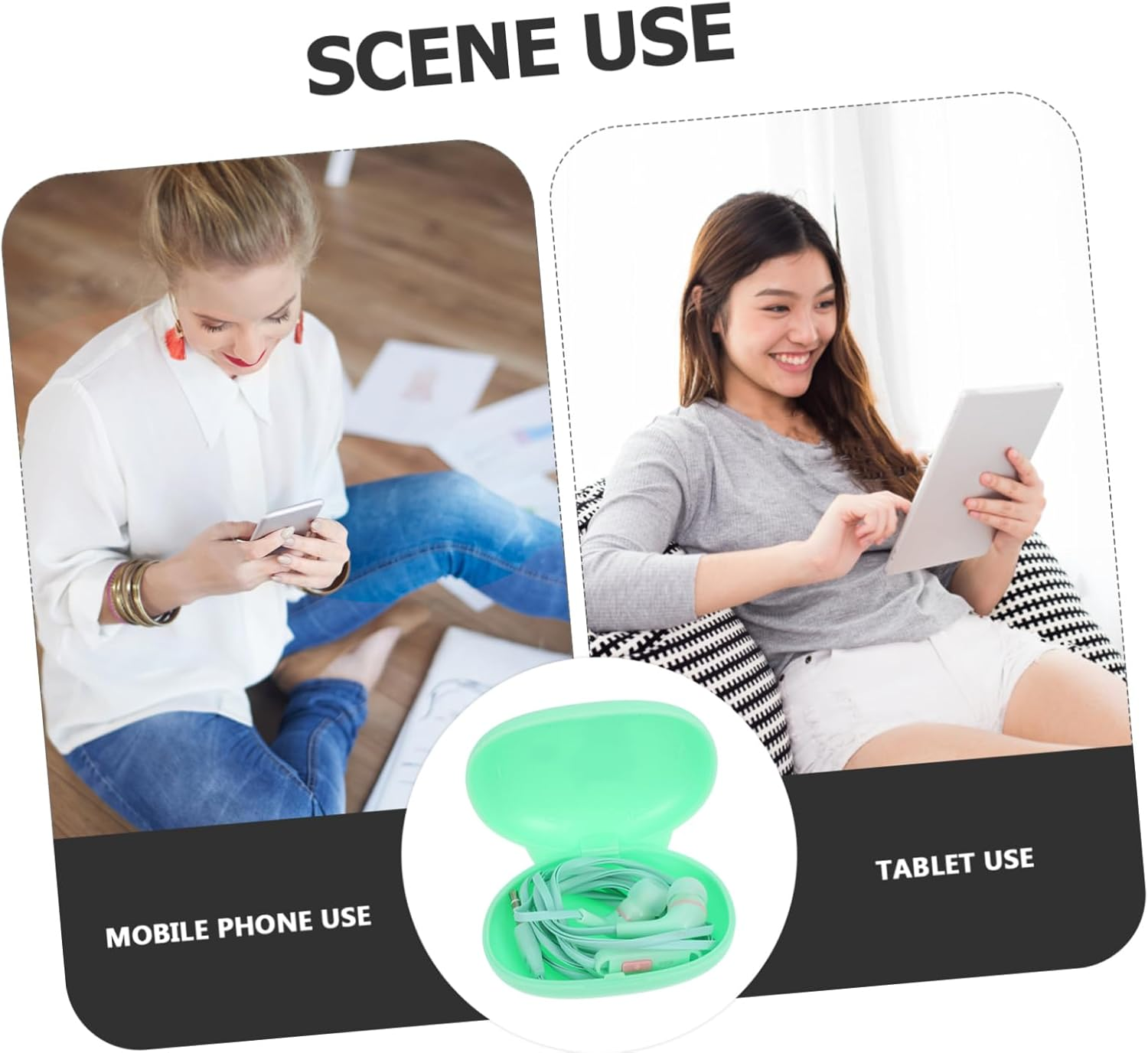 EXHUMKY Wired In-Ear Earphones Universal Corded Headset for Smartphones High Sound Quality Earbuds with Green Cable Suitable for Phone Accessories and Daily Use image number 2